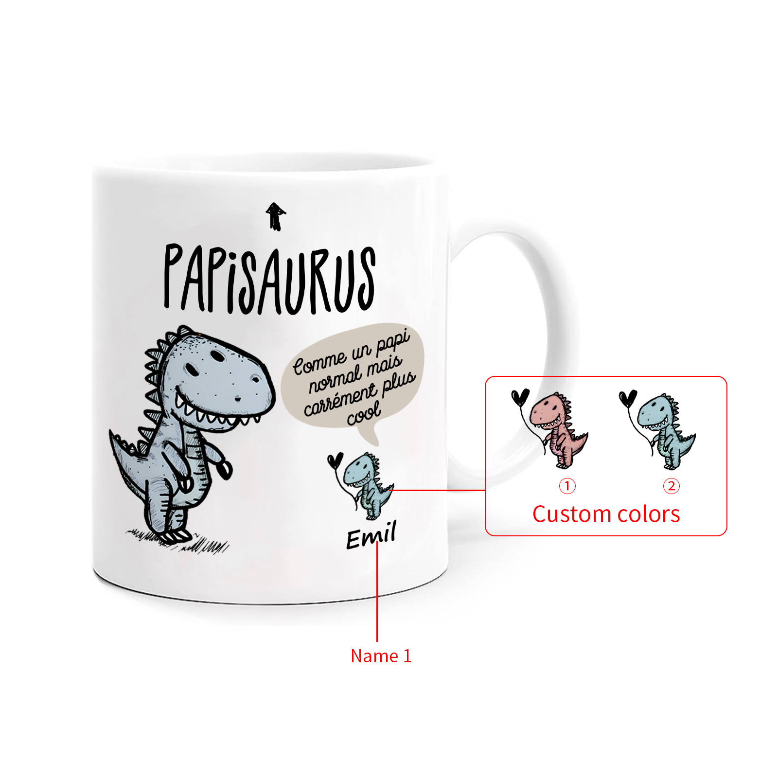 À Mamie/Papi Tasse Dinosaure 1 Prénom Personnalisés Cadeau Mamiesaurus/Papisaurus | Jessemade