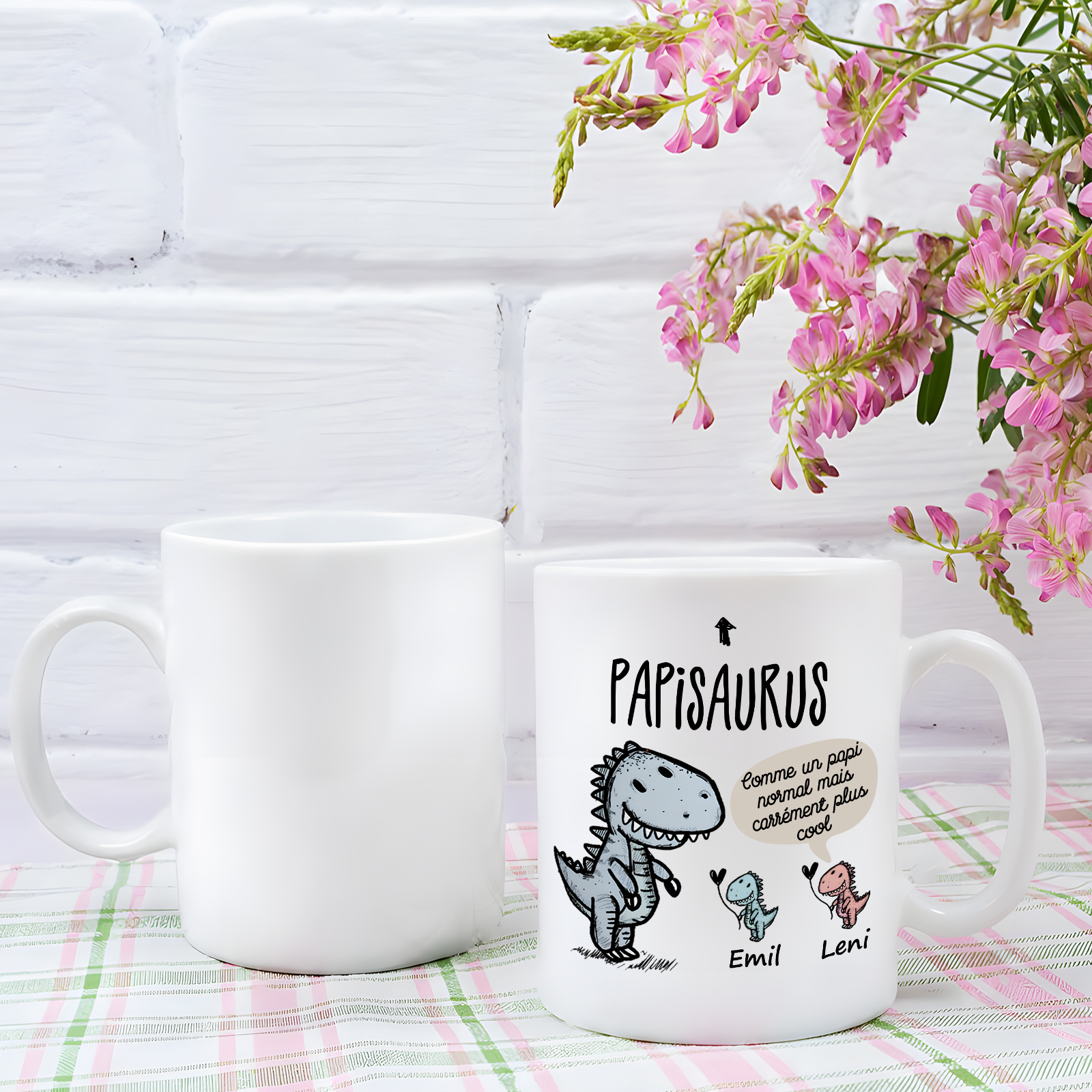À Mamie/Papi Tasse Céramique Dinosaure 2 Prénoms Personnalisés Cadeau Mamiesaurus/Papisaurus | Jessemade