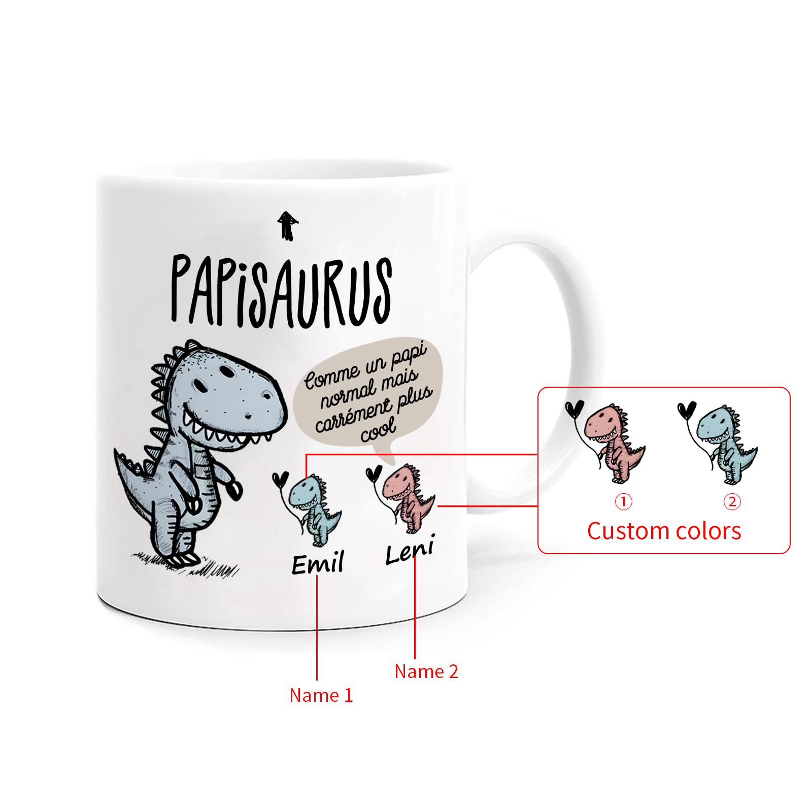 À Mamie/Papi Tasse Céramique Dinosaure 2 Prénoms Personnalisés Cadeau Mamiesaurus/Papisaurus | Jessemade
