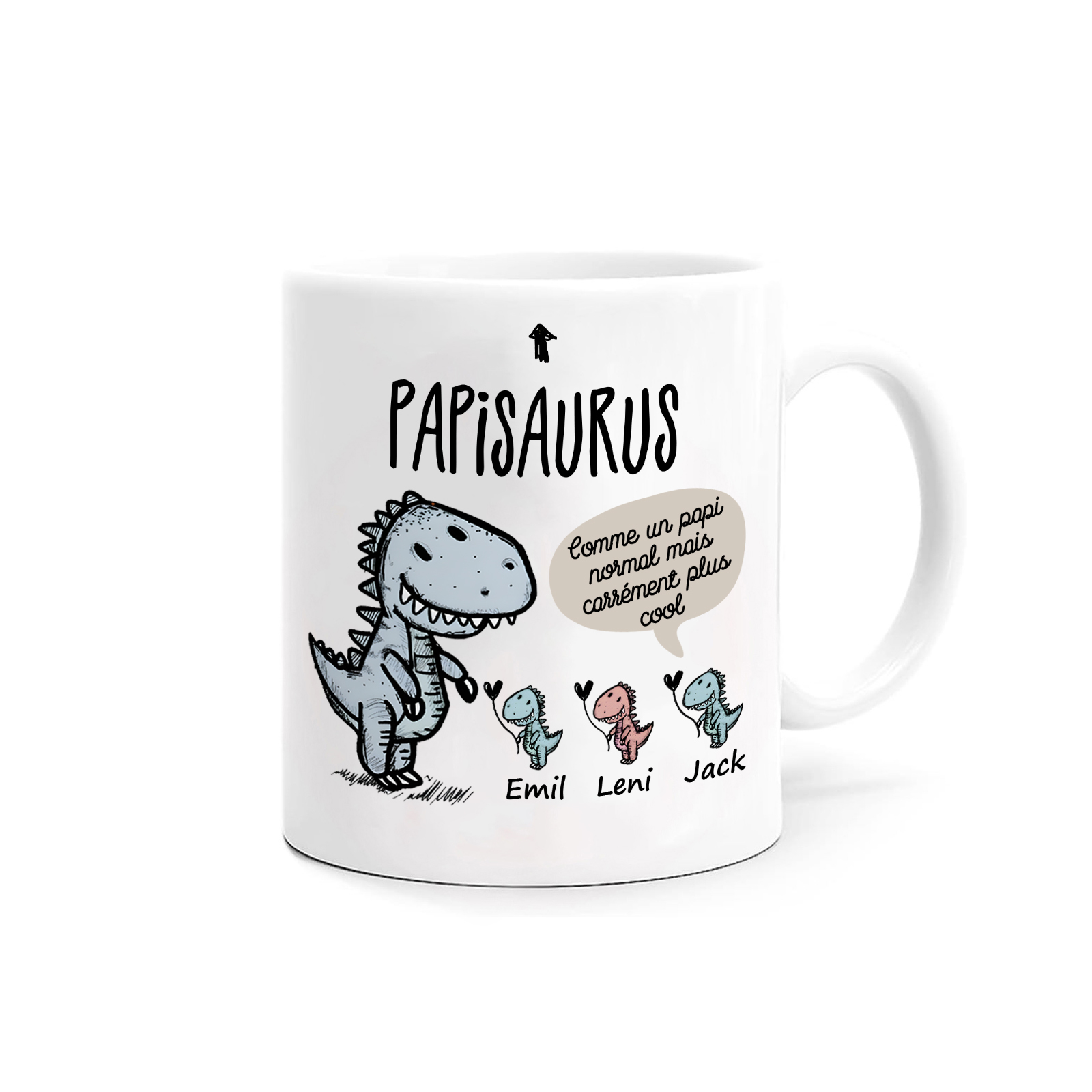 À Mamie/Papi Tasse Céramique Dinosaure 3 Prénoms Personnalisés Cadeau Mamiesaurus/Papisaurus | Jessemade