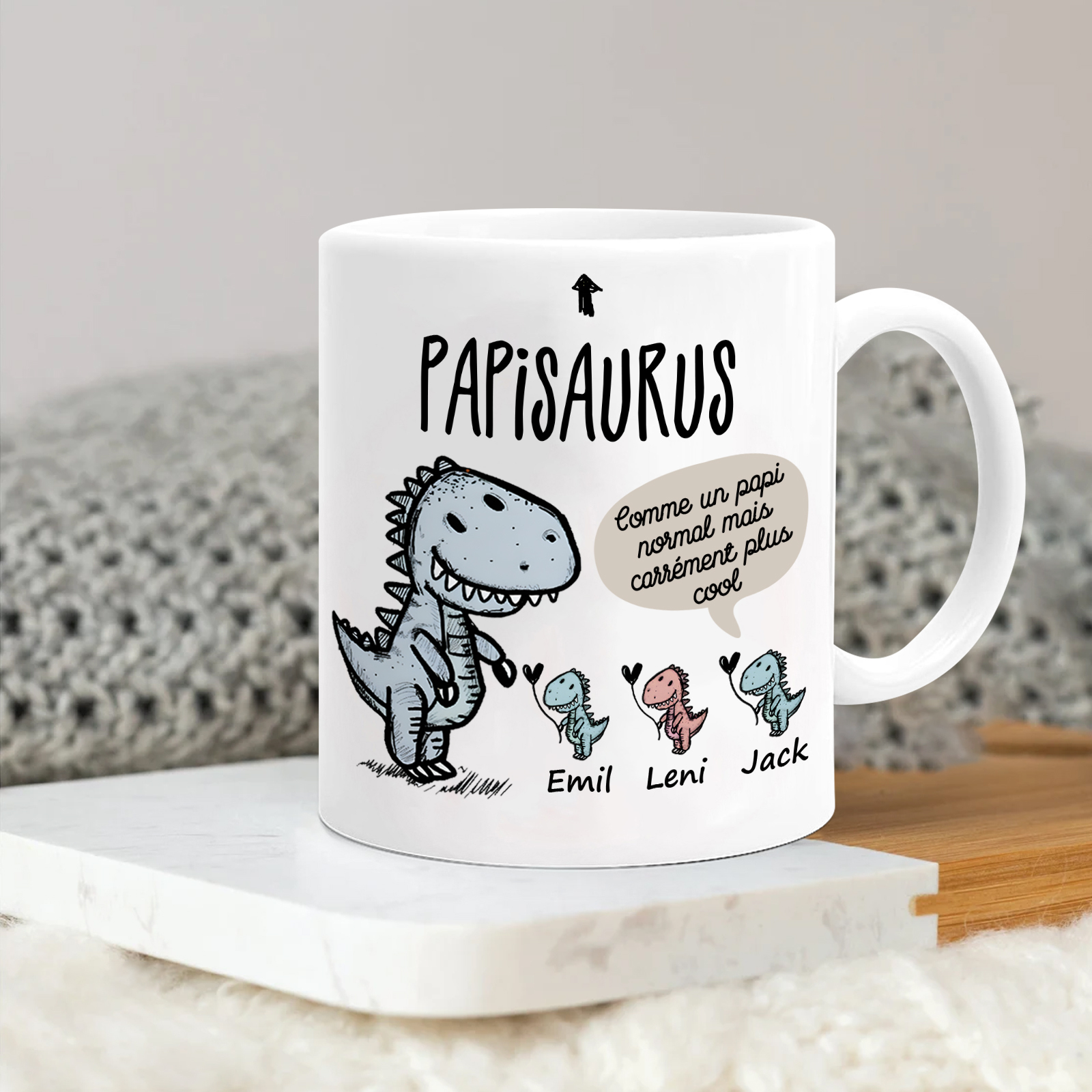 À Mamie/Papi Tasse Céramique Dinosaure 3 Prénoms Personnalisés Cadeau Mamiesaurus/Papisaurus | Jessemade