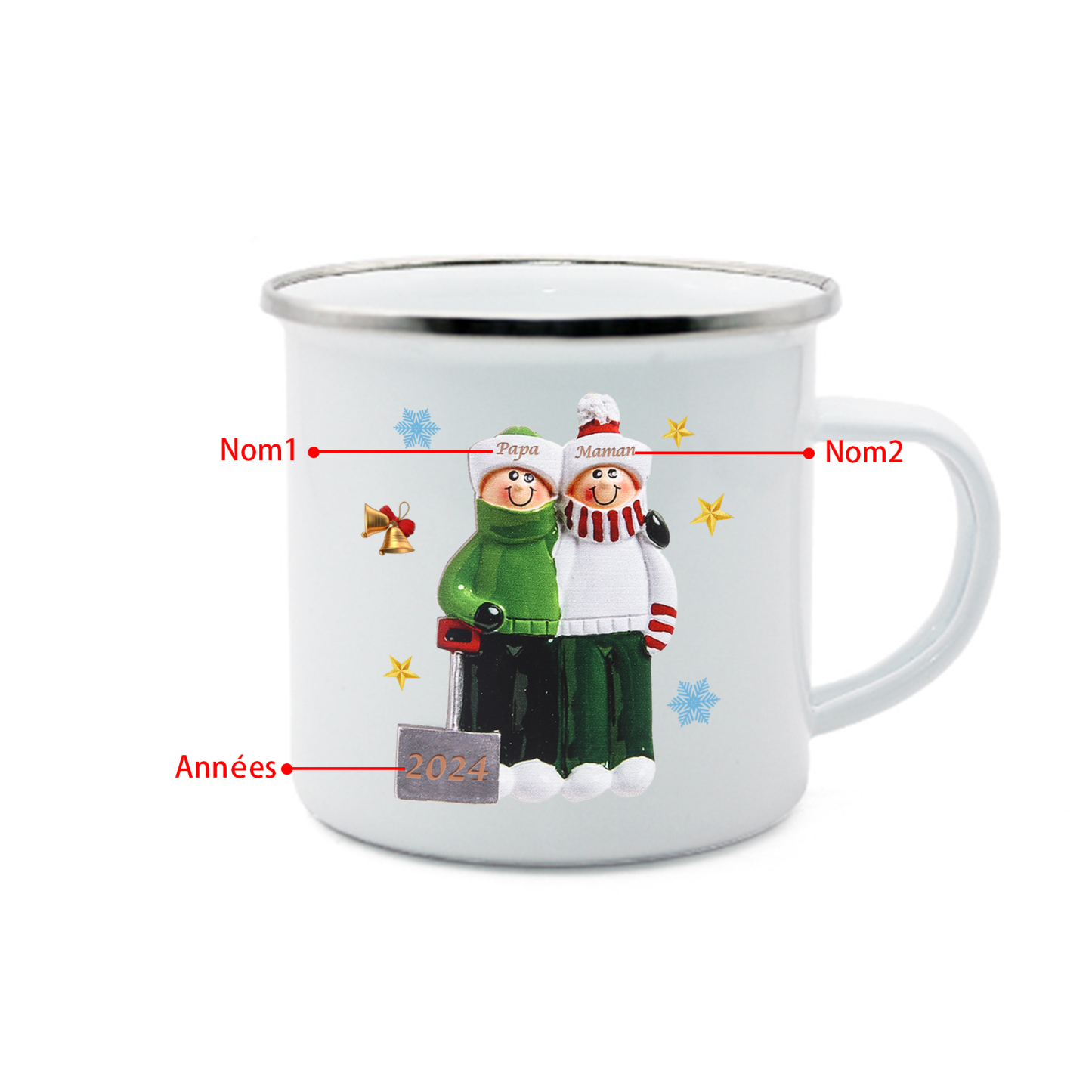Tasse Noël 2 Prénoms Personnalisés avec années Cadeau Noël | Jessemade
