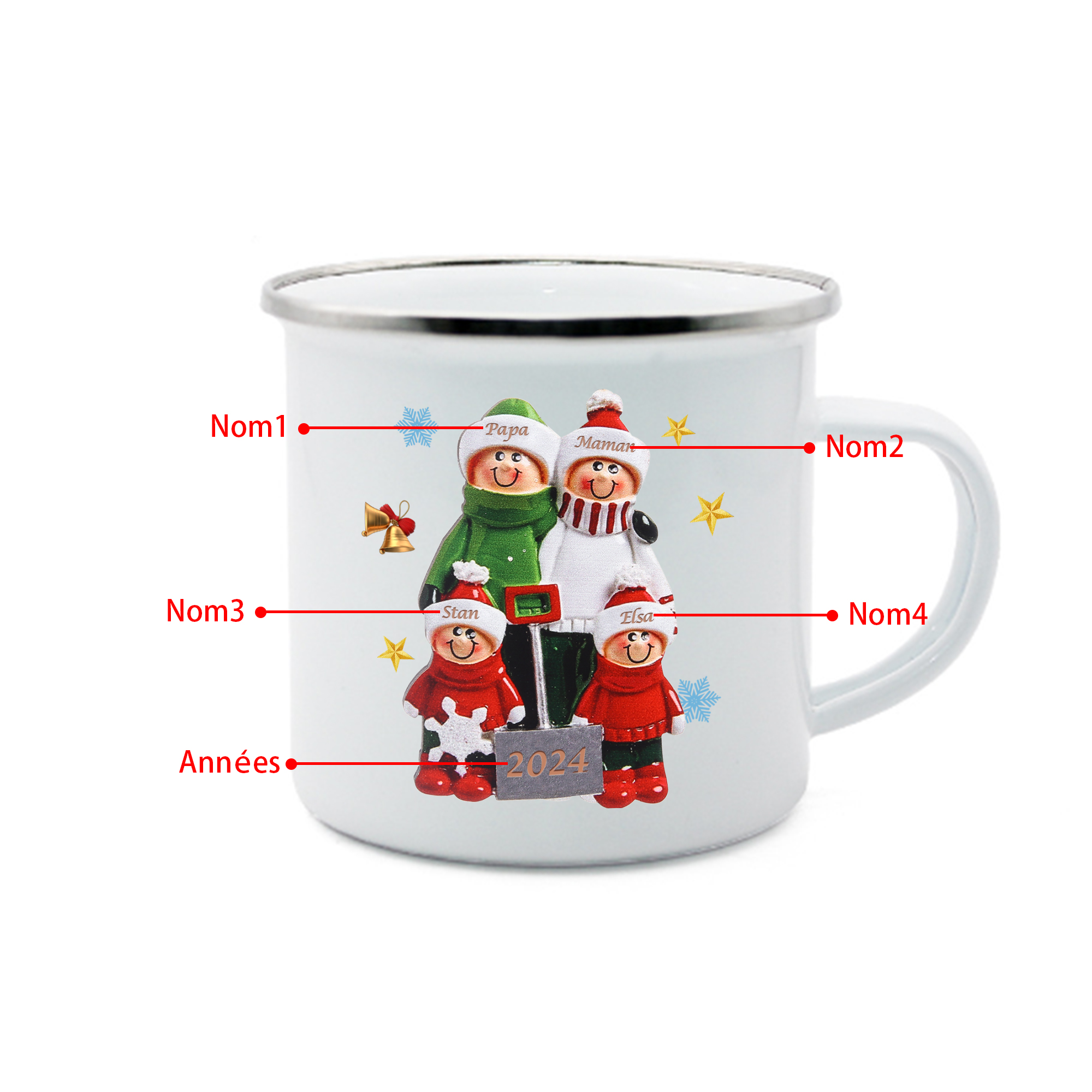 Tasse Noël 4 Prénoms Personnalisés avec années Cadeau Noël | Jessemade