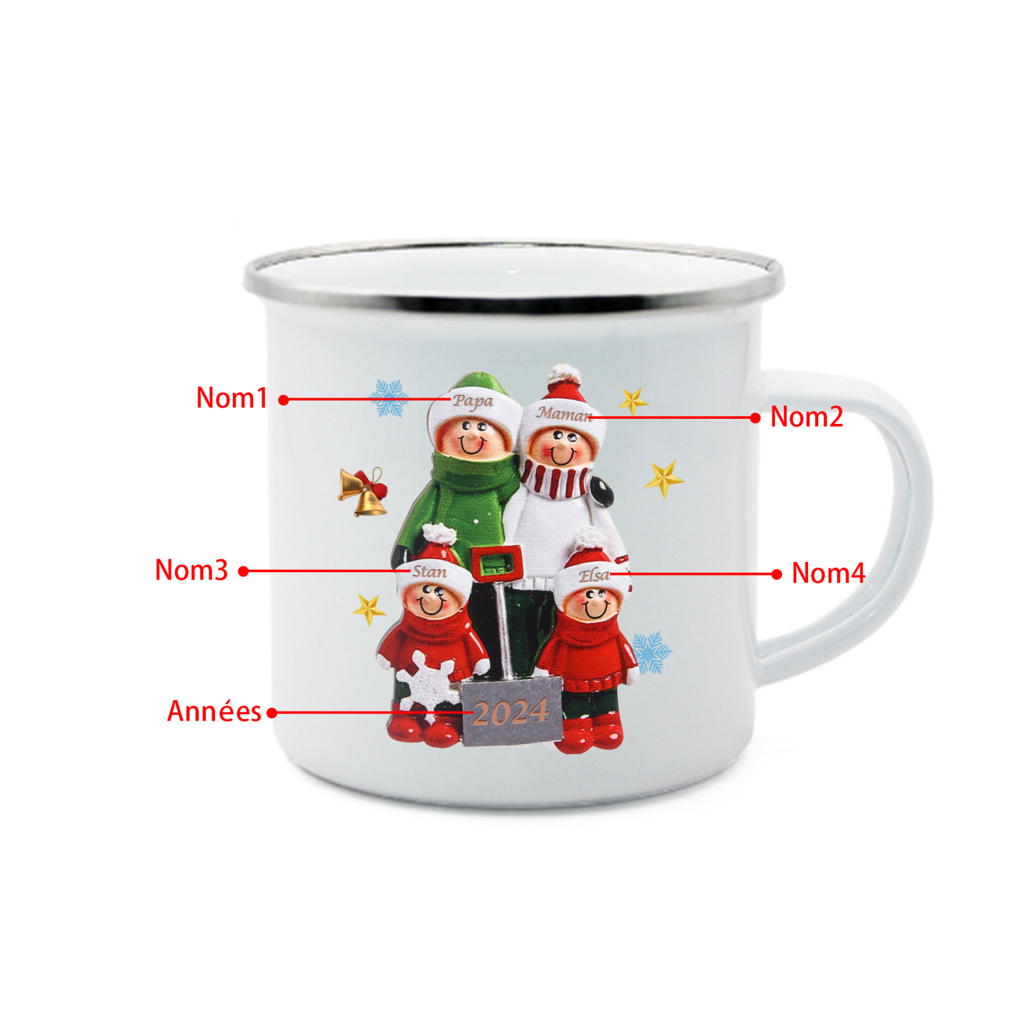 Tasse Noël 4 Prénoms Personnalisés avec années Cadeau Noël | Jessemade