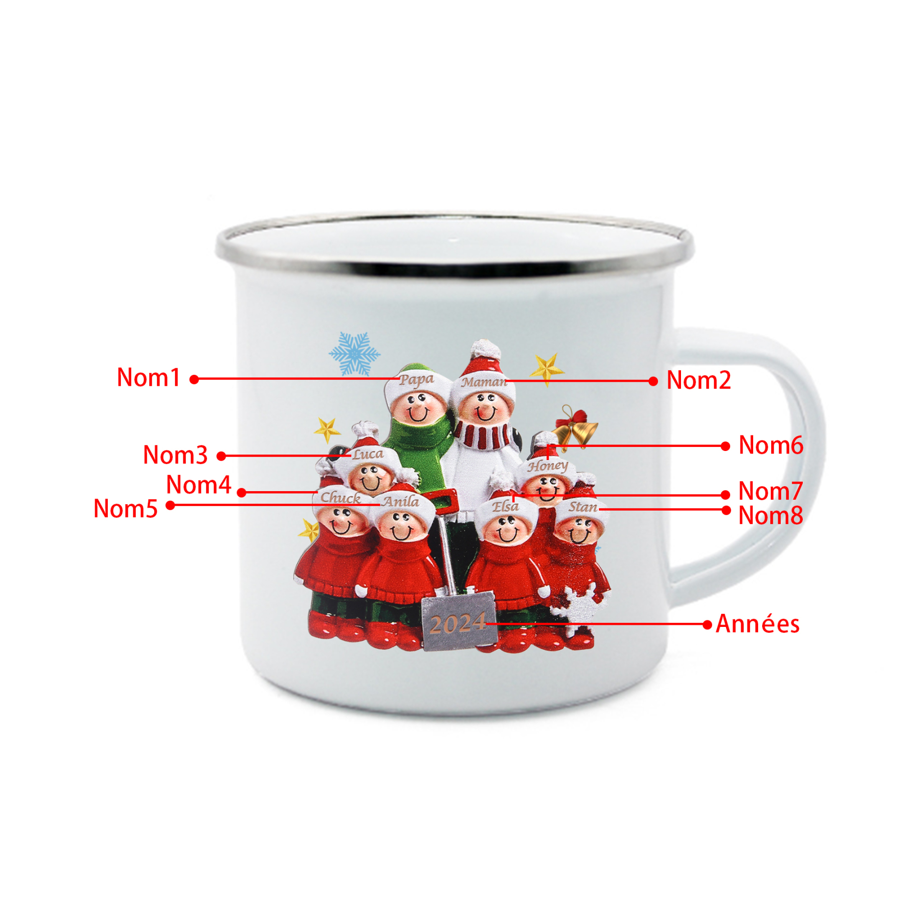 Tasse Noël 8 Prénoms Personnalisés avec années Cadeau Noël | Jessemade