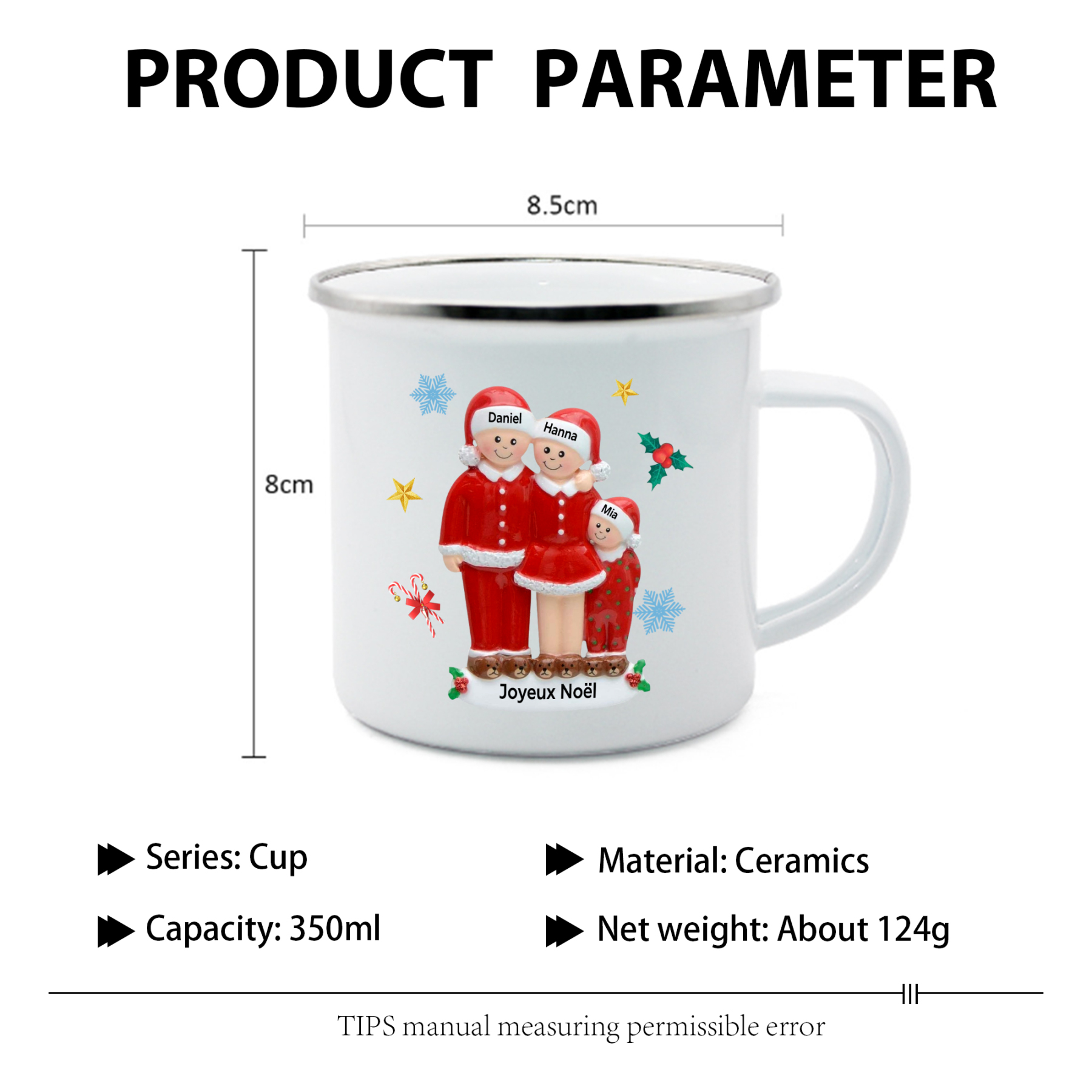 Tasse Noël en Céramique 3 Prénoms Personnalisés avec texte Cadeau Noël | Jessemade