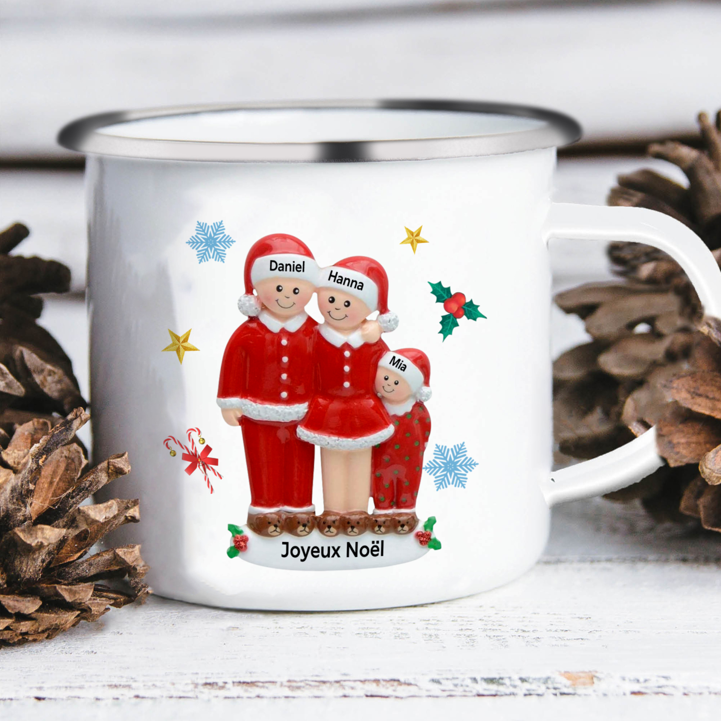 Tasse Noël en Céramique 3 Prénoms Personnalisés avec texte Cadeau Noël | Jessemade