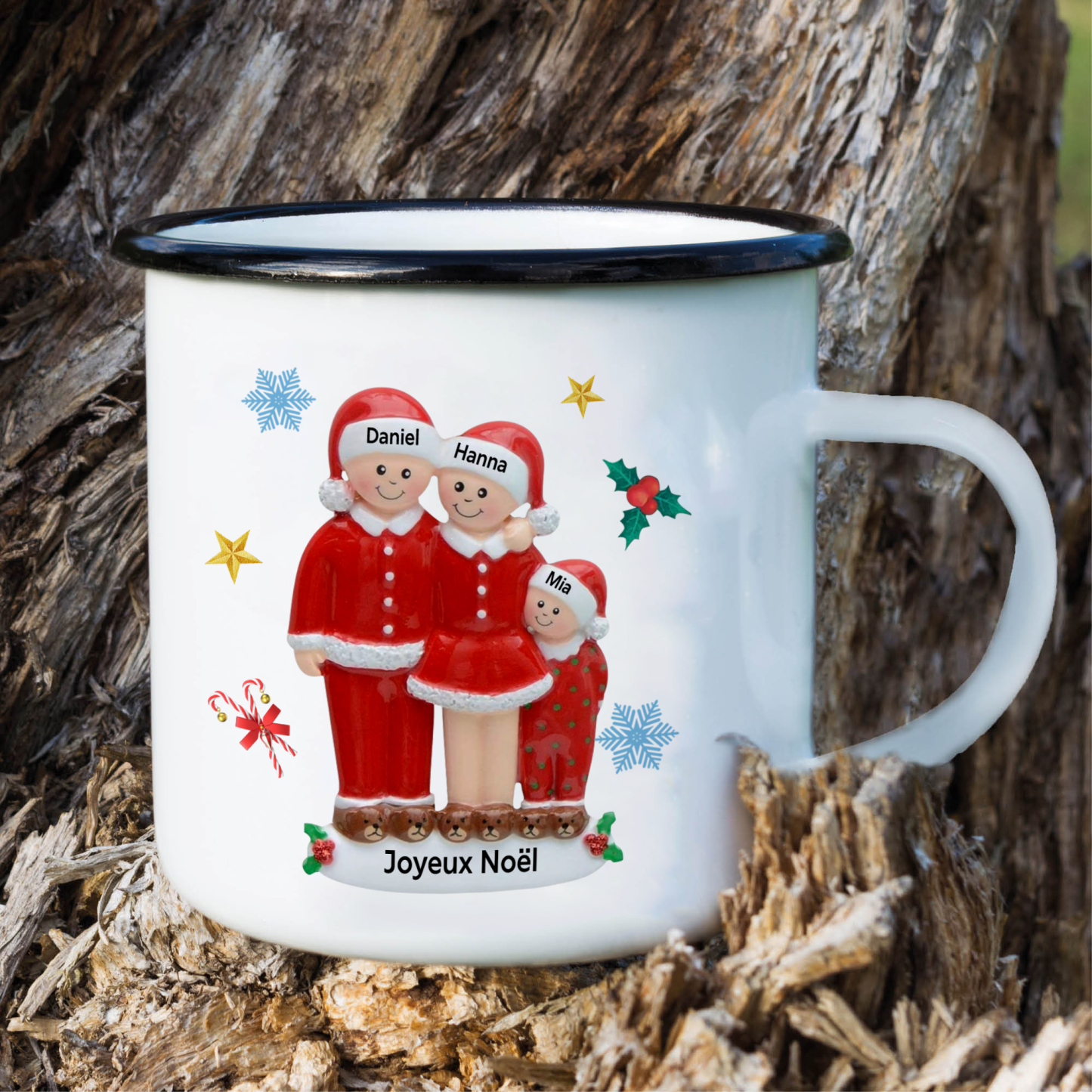 Tasse Noël en Céramique 3 Prénoms Personnalisés avec texte Cadeau Noël | Jessemade