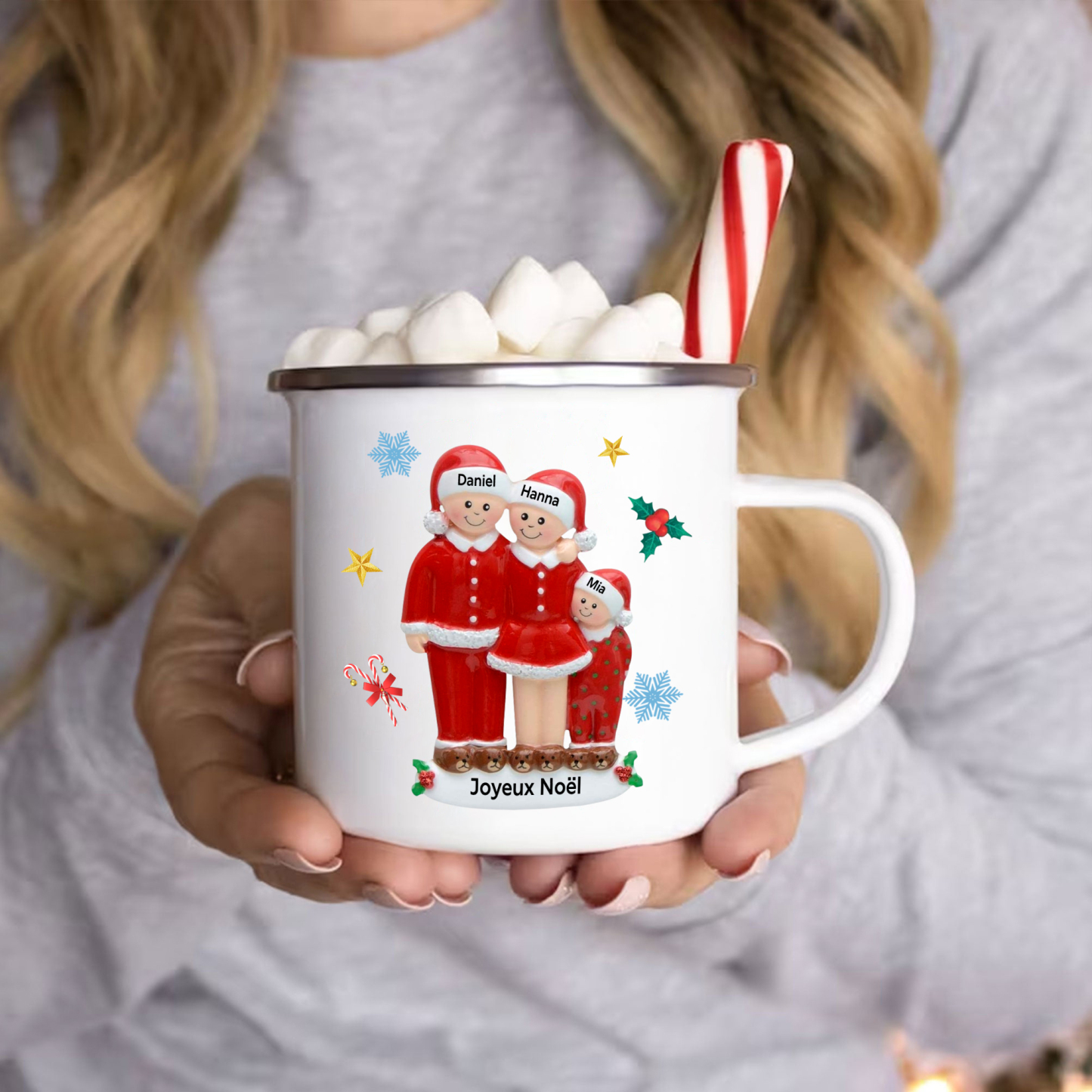 Tasse Noël en Céramique 3 Prénoms Personnalisés avec texte Cadeau Noël | Jessemade