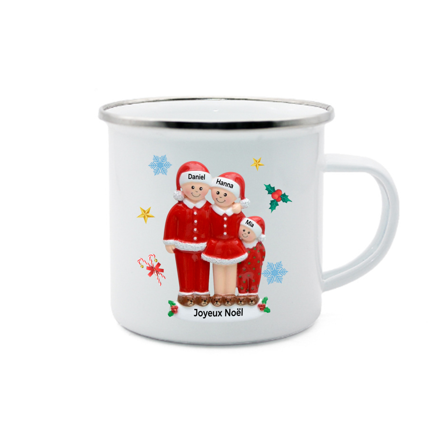 Tasse Noël en Céramique 3 Prénoms Personnalisés avec texte Cadeau Noël