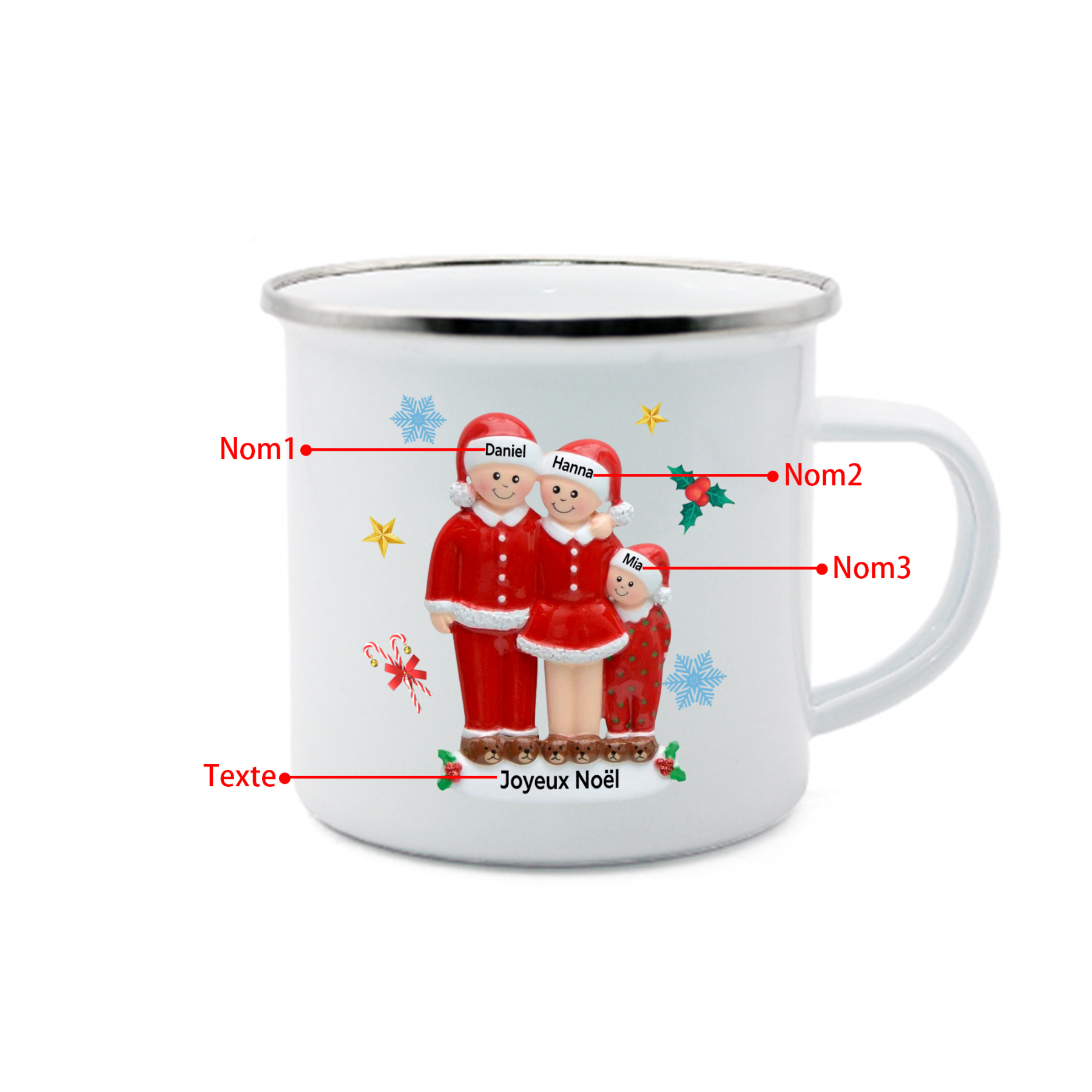 Tasse Noël en Céramique 3 Prénoms Personnalisés avec texte Cadeau Noël | Jessemade