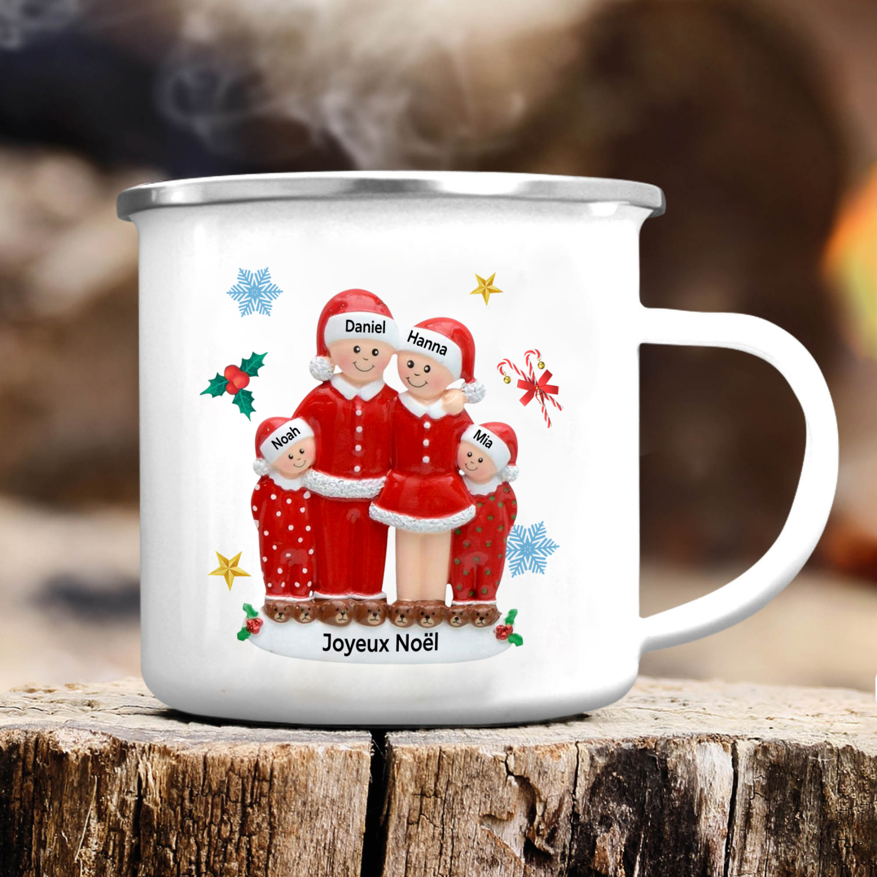 Tasse Noël en Céramique 4 Prénoms Personnalisés avec texte Cadeau Noël | Jessemade