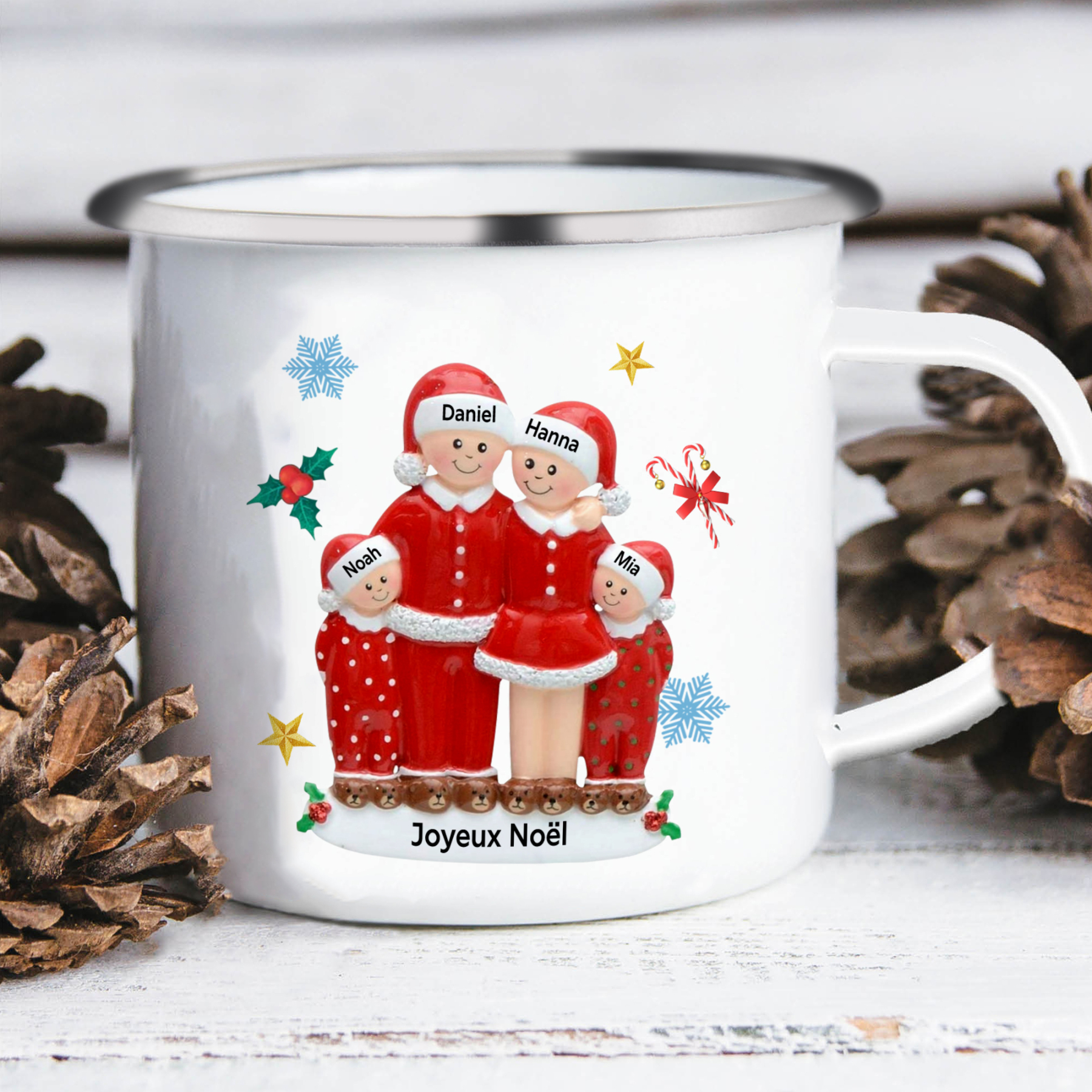 Tasse Noël en Céramique 4 Prénoms Personnalisés avec texte Cadeau Noël | Jessemade