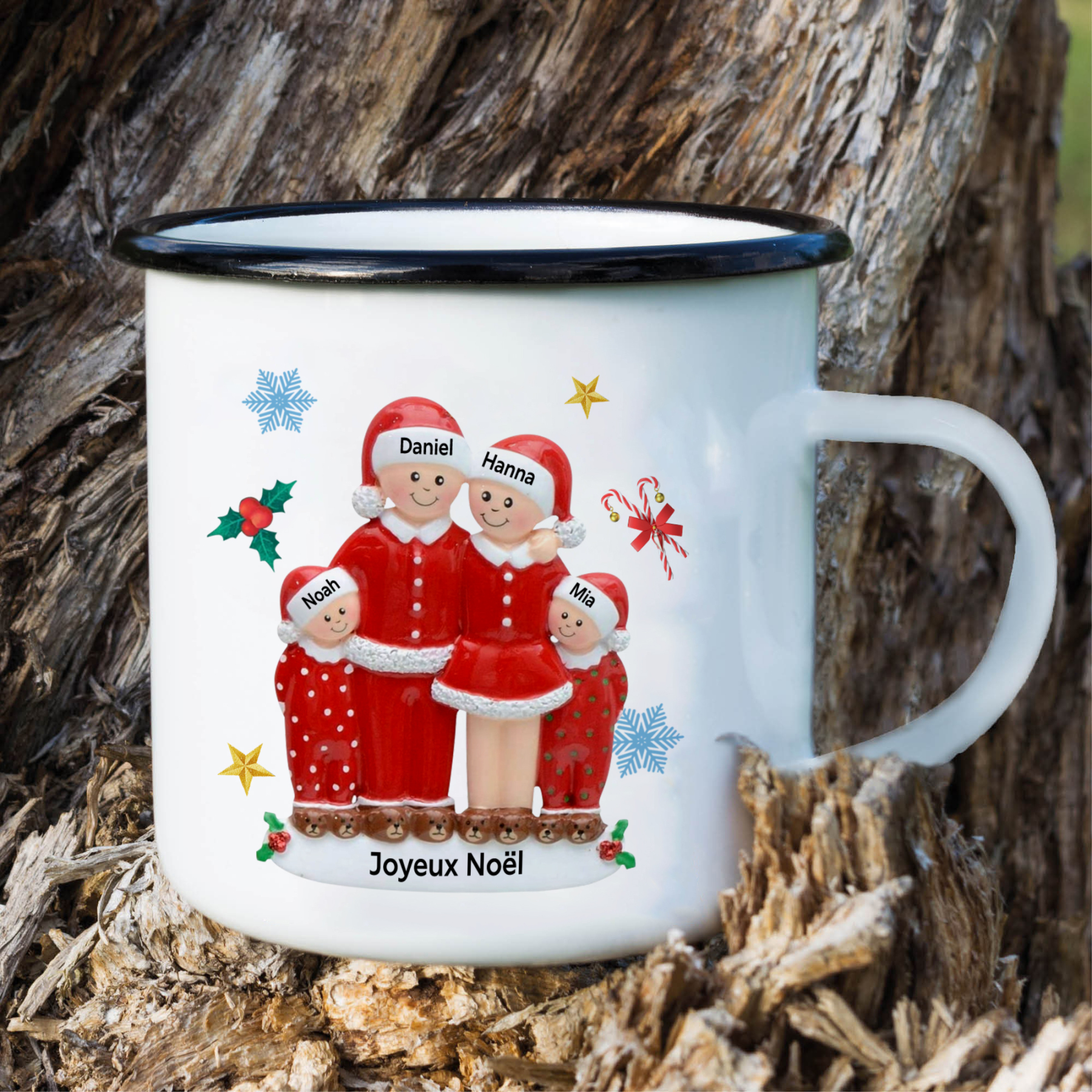 Tasse Noël en Céramique 4 Prénoms Personnalisés avec texte Cadeau Noël | Jessemade