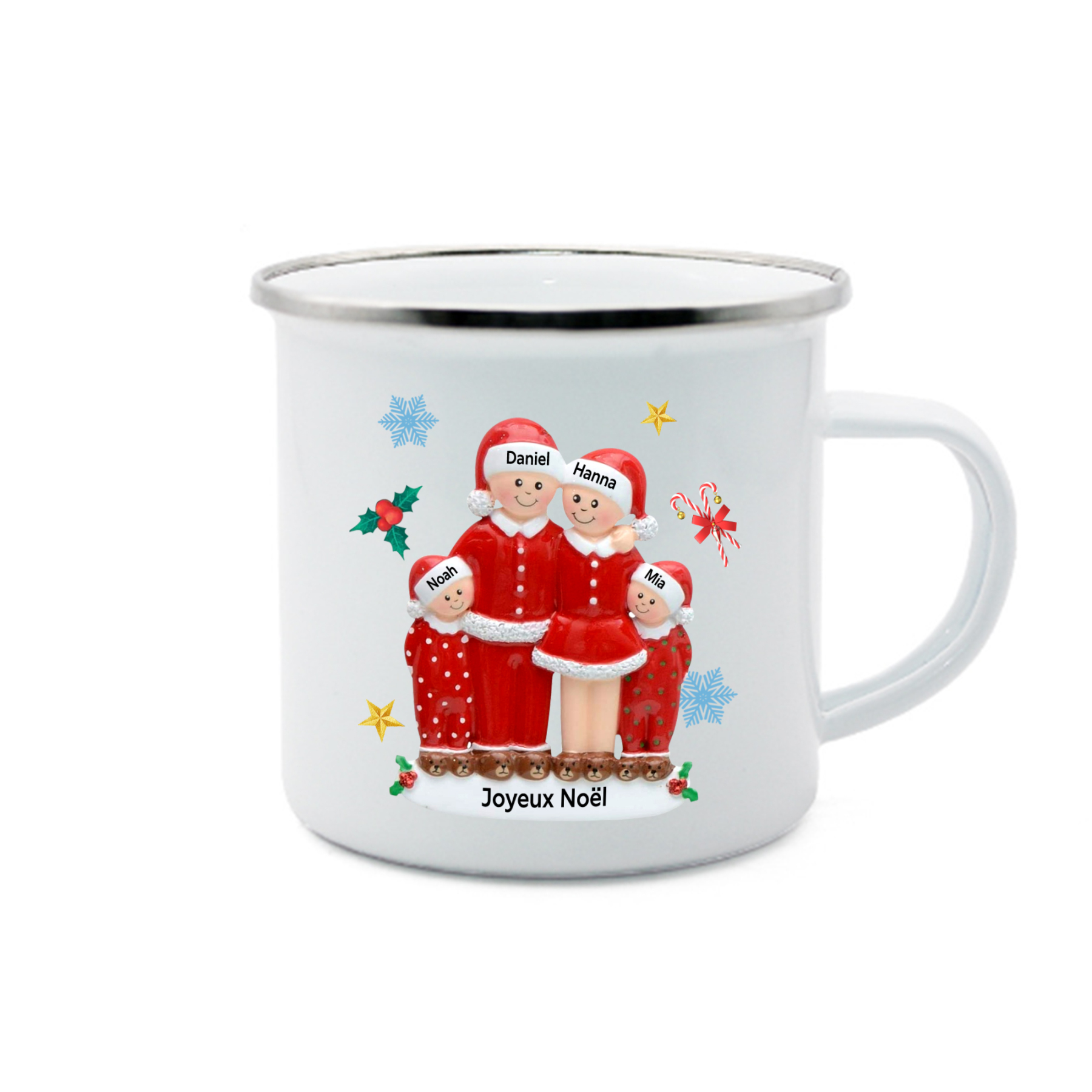 Tasse Noël en Céramique 4 Prénoms Personnalisés avec texte Cadeau Noël