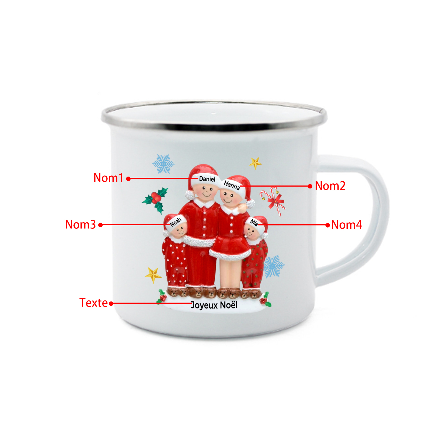 Tasse Noël en Céramique 4 Prénoms Personnalisés avec texte Cadeau Noël | Jessemade