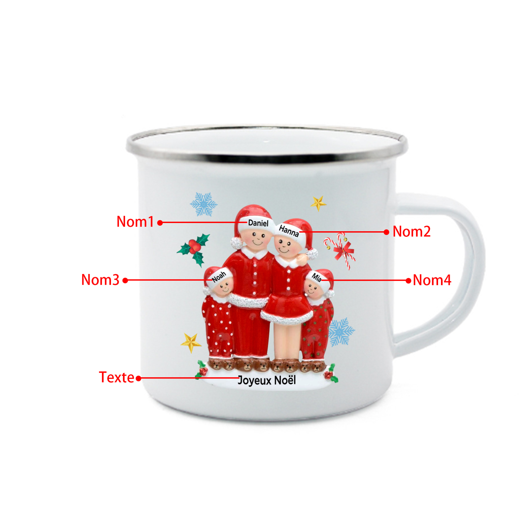 Tasse Noël en Céramique 4 Prénoms Personnalisés avec texte Cadeau Noël | Jessemade