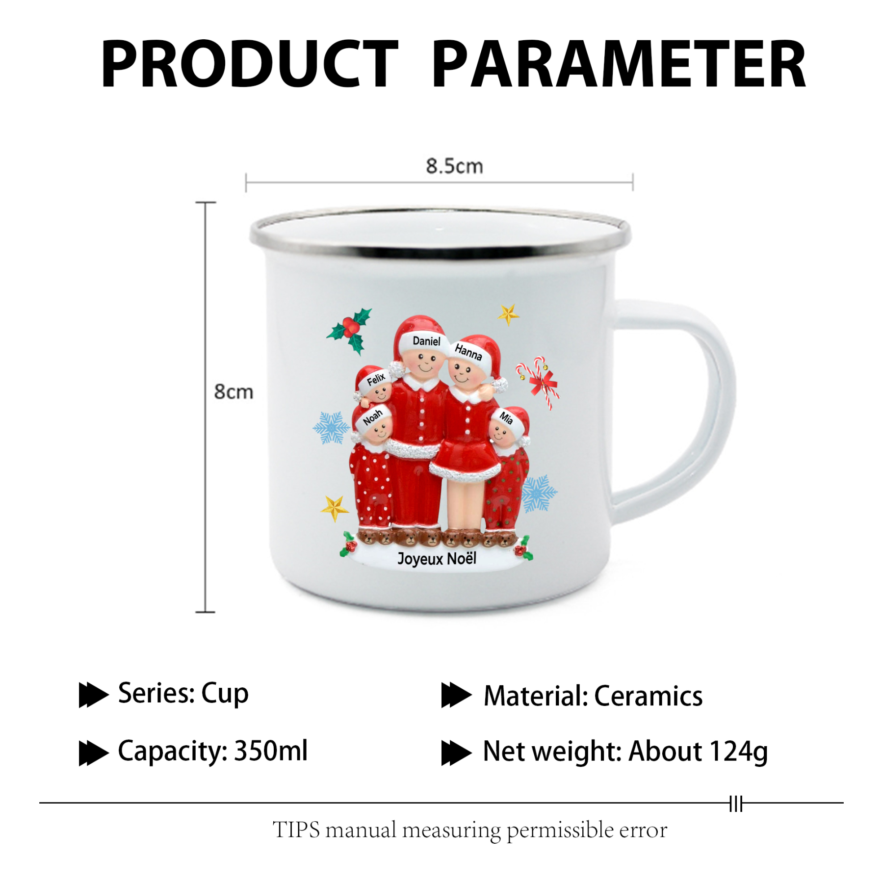 Tasse Noël en Céramique 5 Prénoms Personnalisés avec texte Cadeau Noël | Jessemade