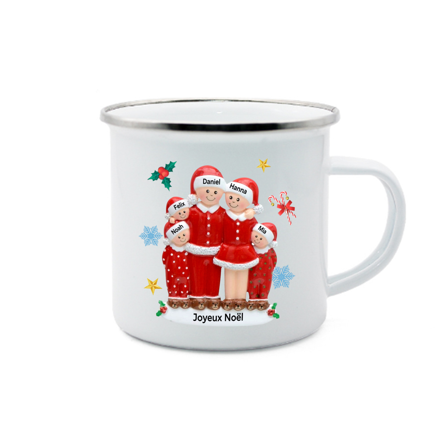 Tasse Noël en Céramique 5 Prénoms Personnalisés avec texte Cadeau Noël