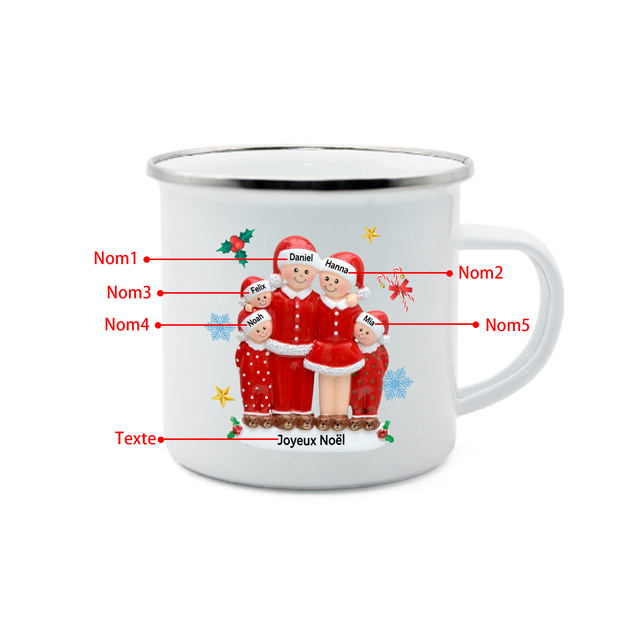 Tasse Noël en Céramique 5 Prénoms Personnalisés avec texte Cadeau Noël | Jessemade