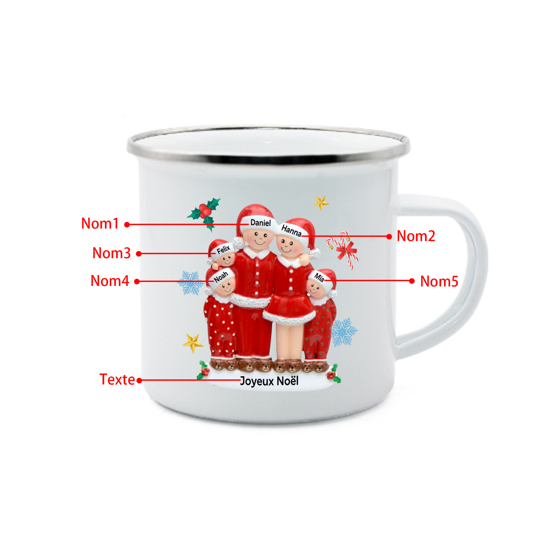 Tasse Noël en Céramique 5 Prénoms Personnalisés avec texte Cadeau Noël | Jessemade