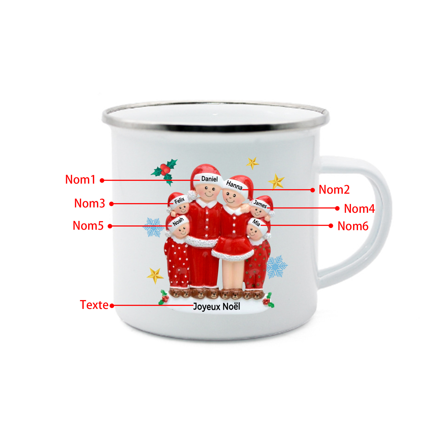 Tasse Noël en Céramique 6 Prénoms Personnalisés avec texte Cadeau Noël | Jessemade