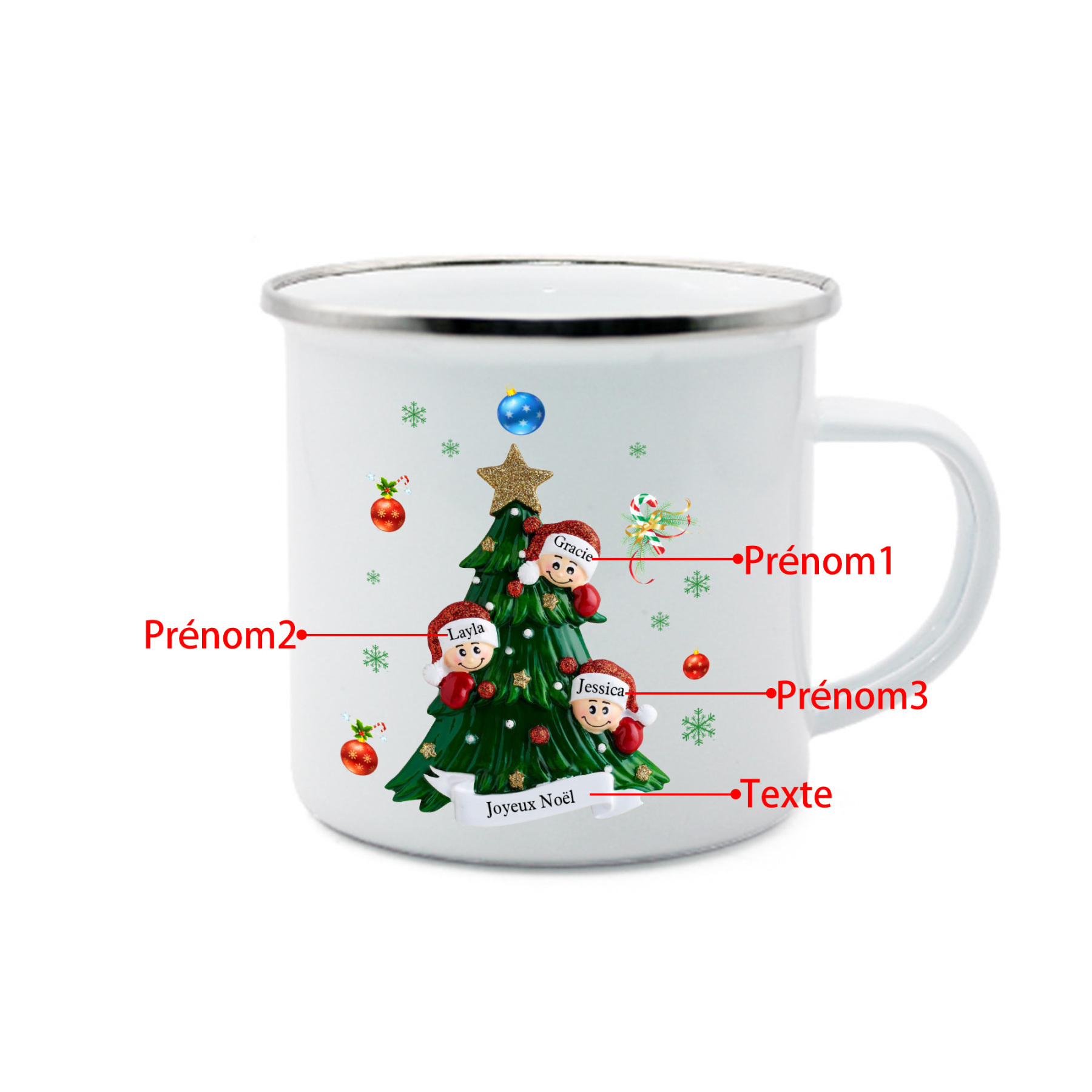 Tasse Noël sapin 3 Prénoms Personnalisés avec texte Cadeau Noël | Jessemade