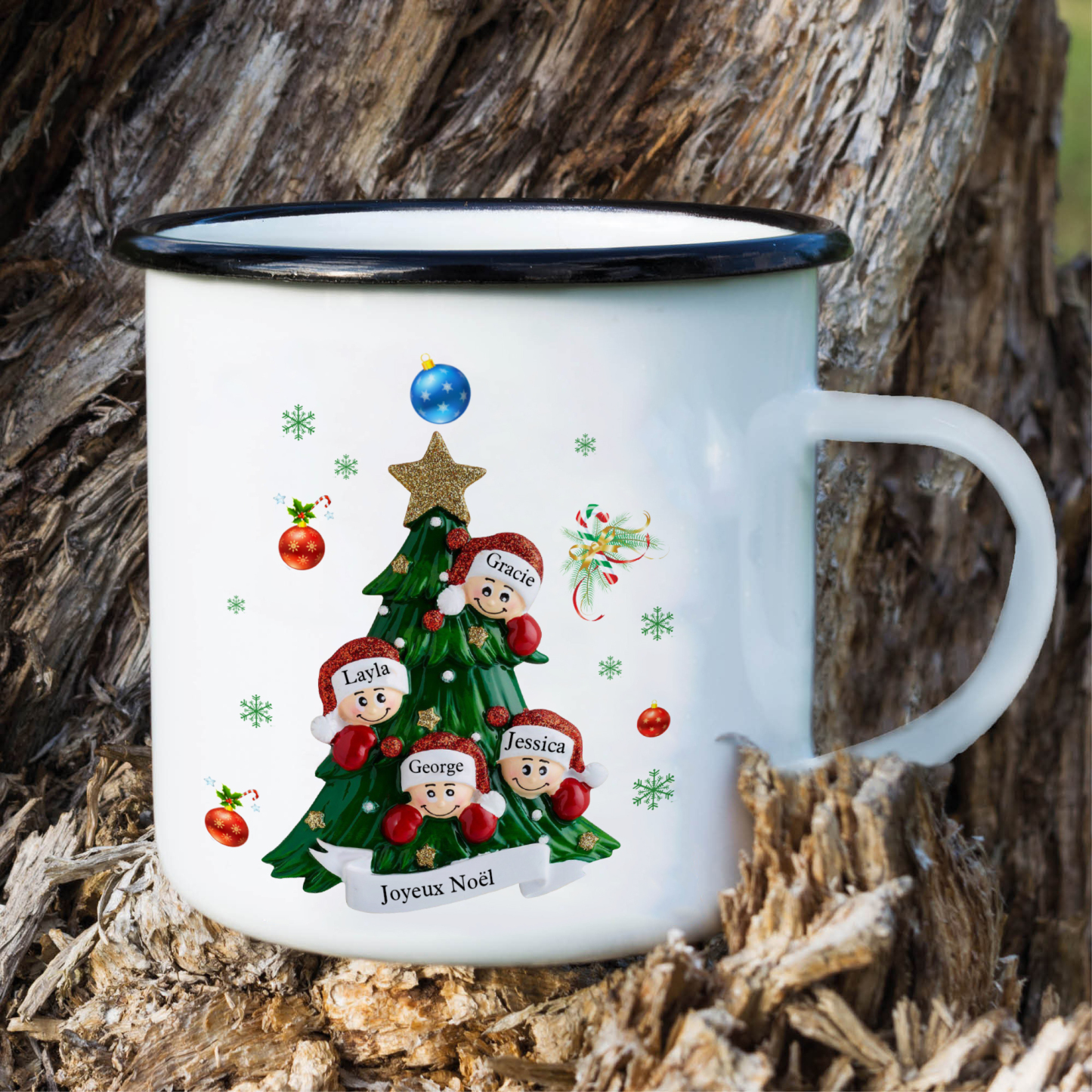 2PCS Portefeuille Tasse et Décoration 4 Prénoms Personnalisés avec texte Cadeau pour famille | Jessemade