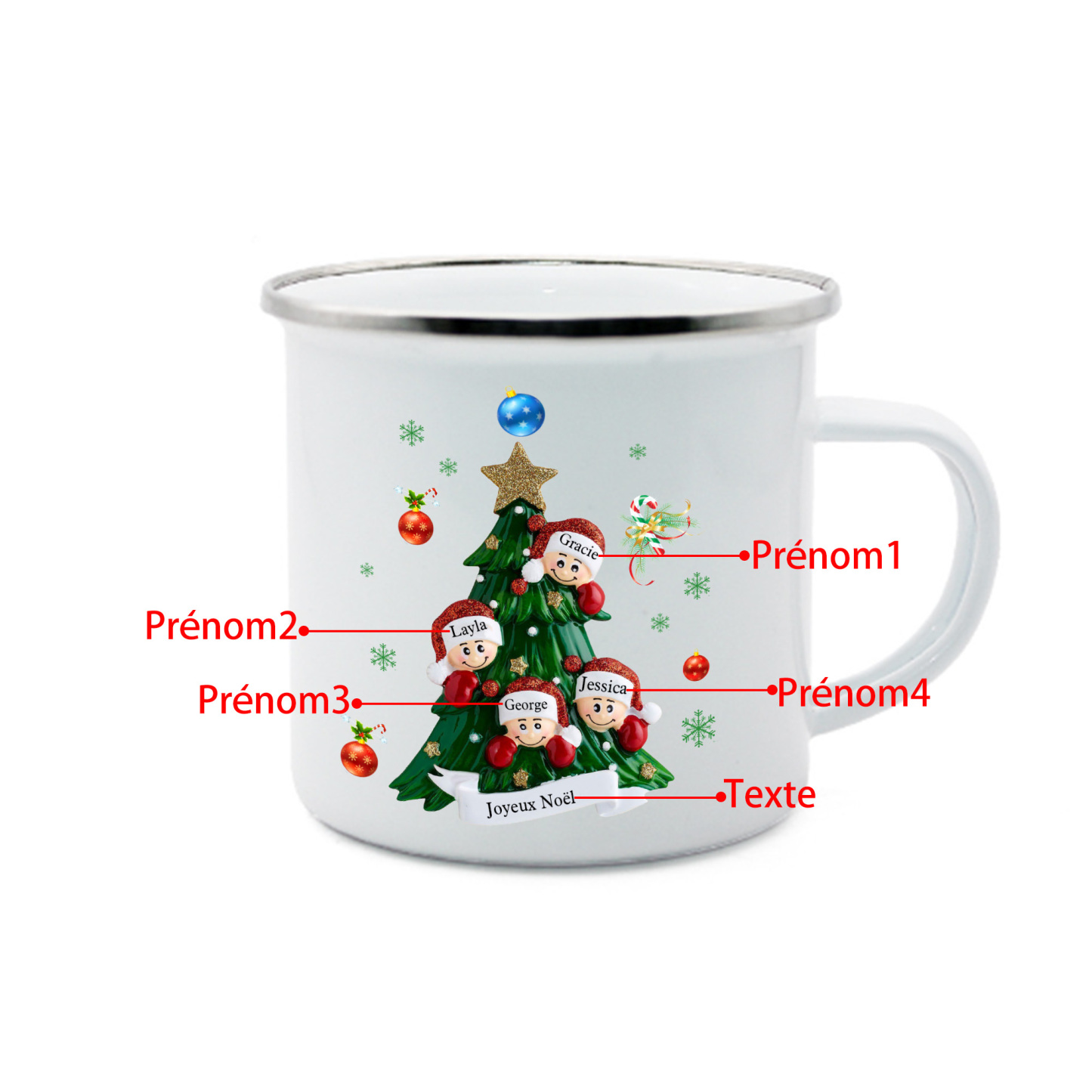 2PCS Portefeuille Tasse et Décoration 4 Prénoms Personnalisés avec texte Cadeau pour famille | Jessemade