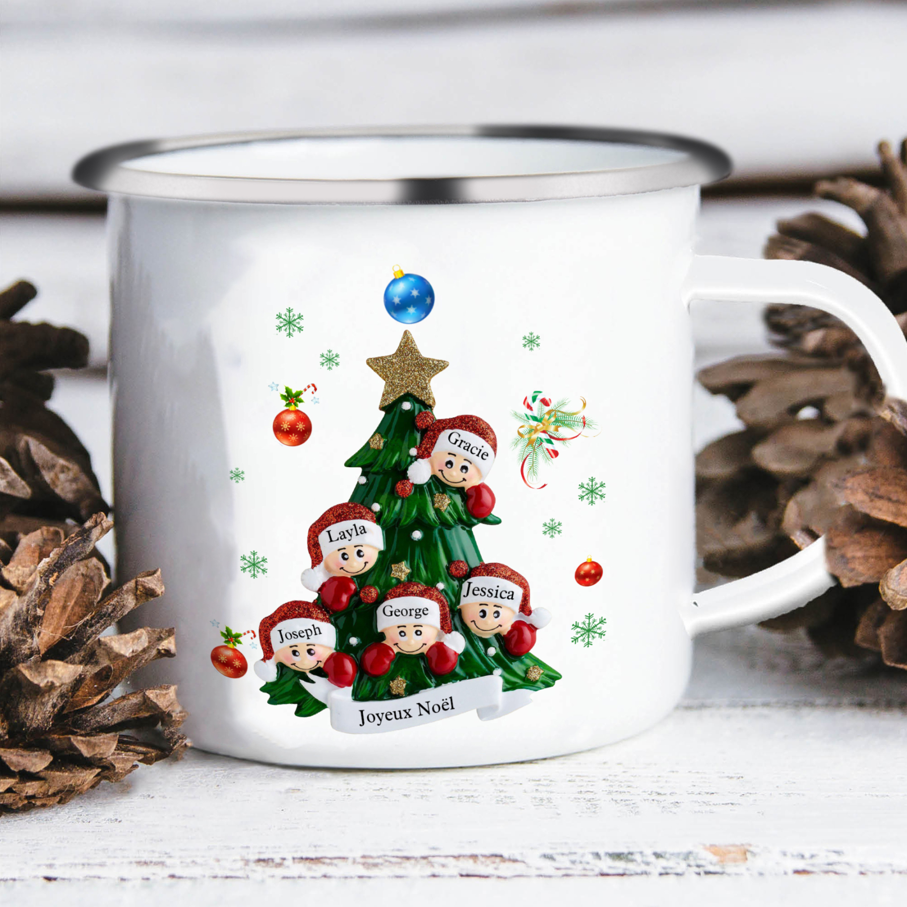 2PCS Portefeuille Tasse et Décoration 5 Prénoms Personnalisés avec texte Cadeau pour famille | Jessemade
