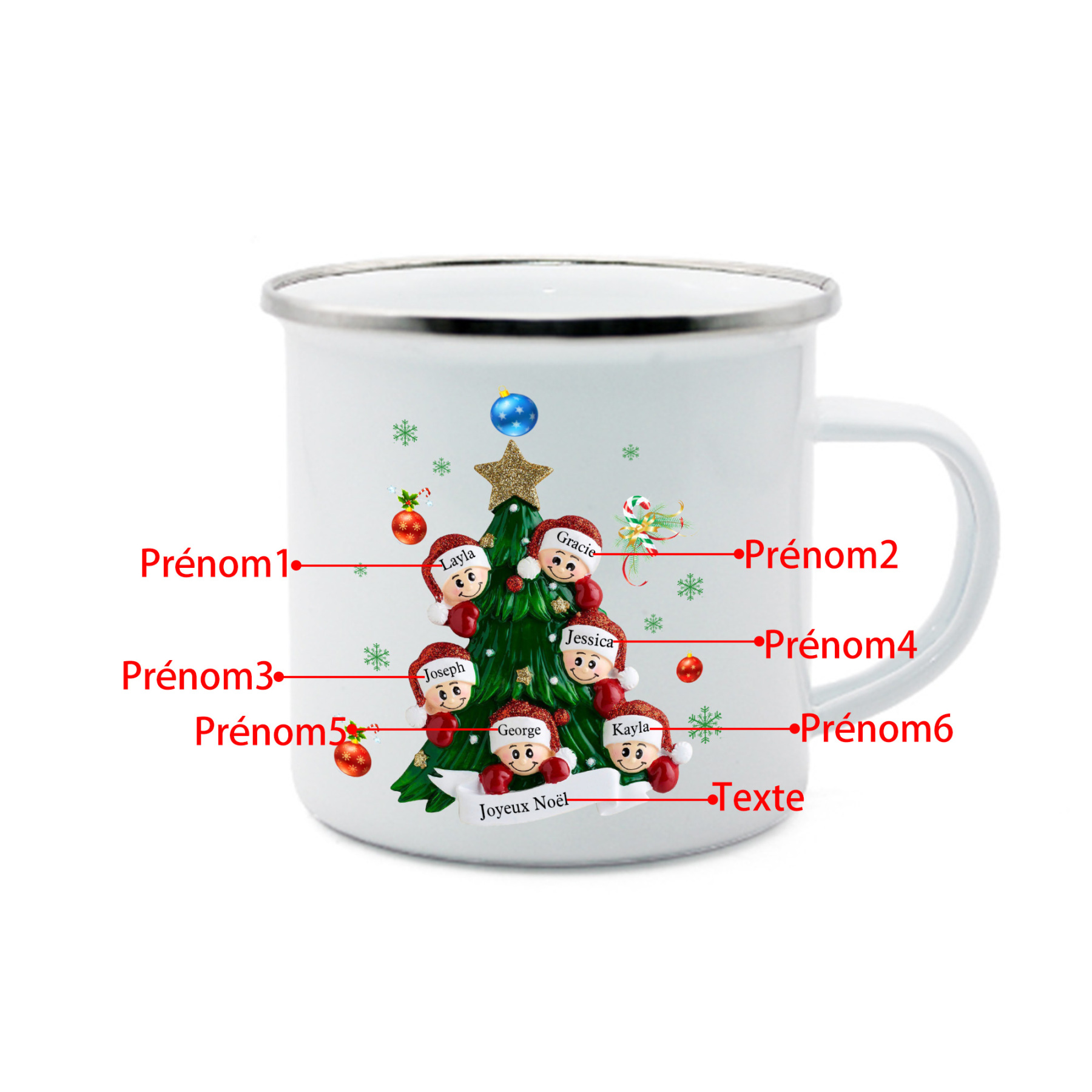 2PCS Portefeuille Tasse et Décoration 6 Prénoms Personnalisés avec texte Cadeau pour famille | Jessemade