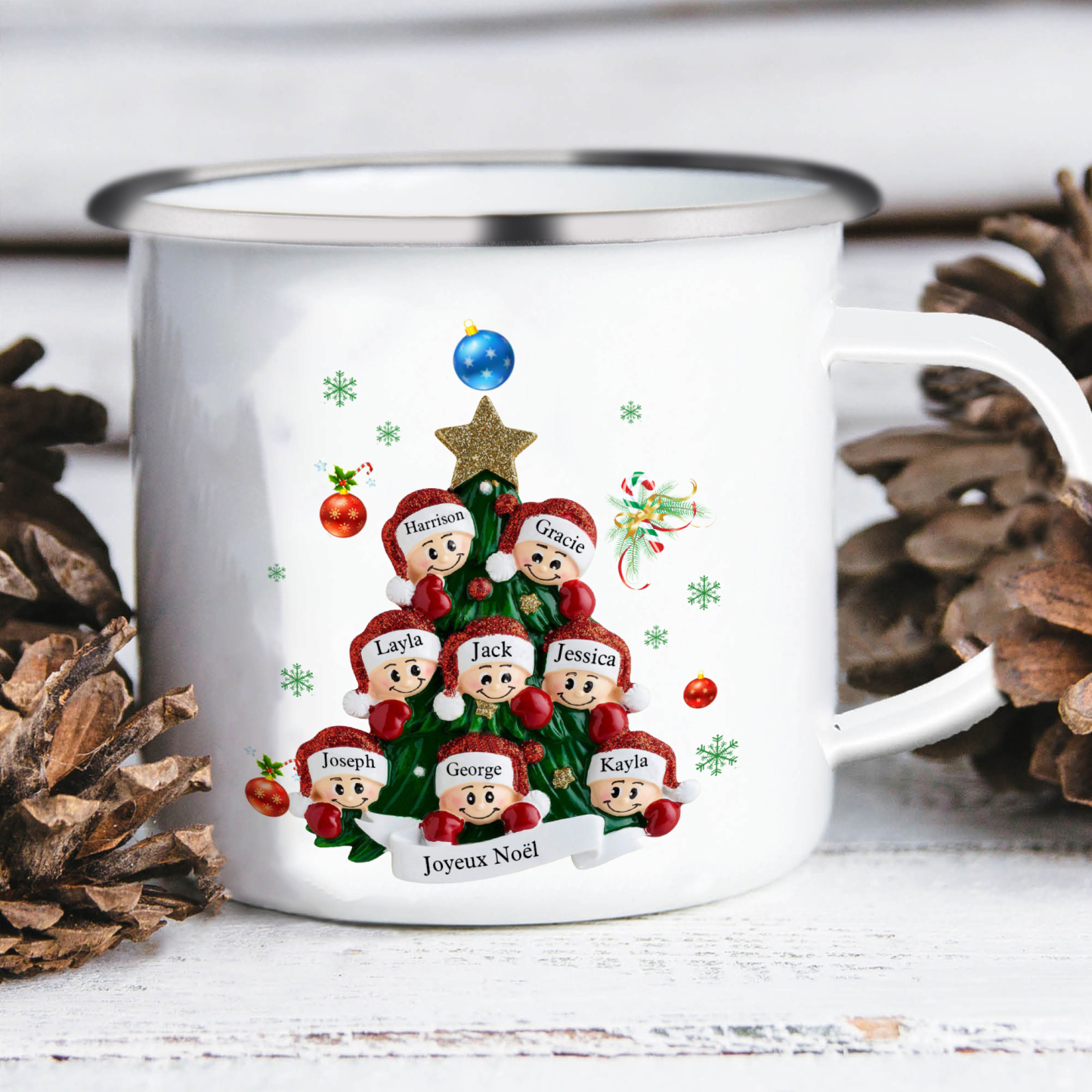 Tasse Noël sapin 8 Prénoms Personnalisés avec texte Cadeau Noël | Jessemade