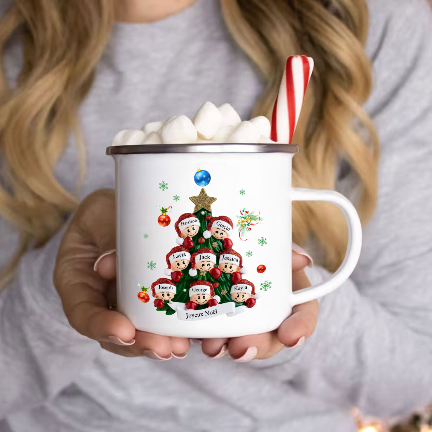Tasse Noël sapin 8 Prénoms Personnalisés avec texte Cadeau Noël | Jessemade