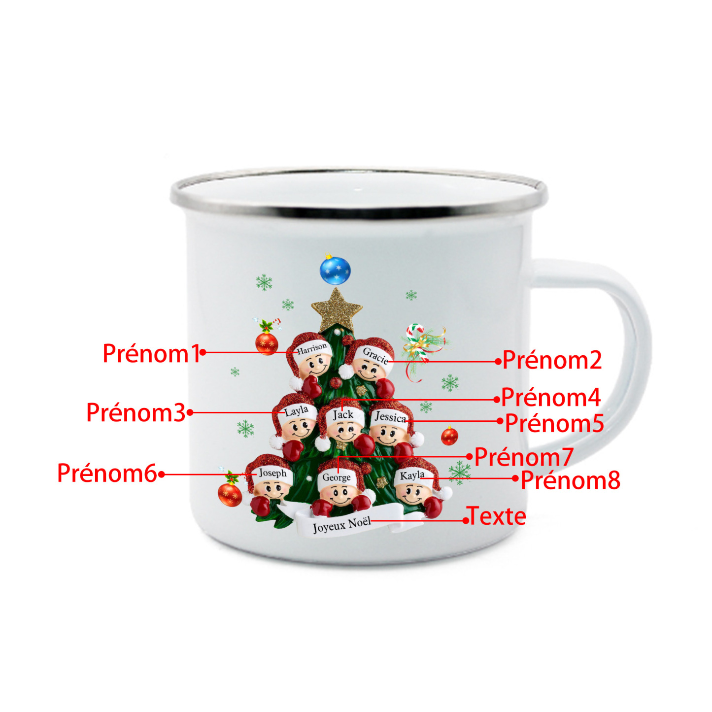 Tasse Noël sapin 8 Prénoms Personnalisés avec texte Cadeau Noël | Jessemade