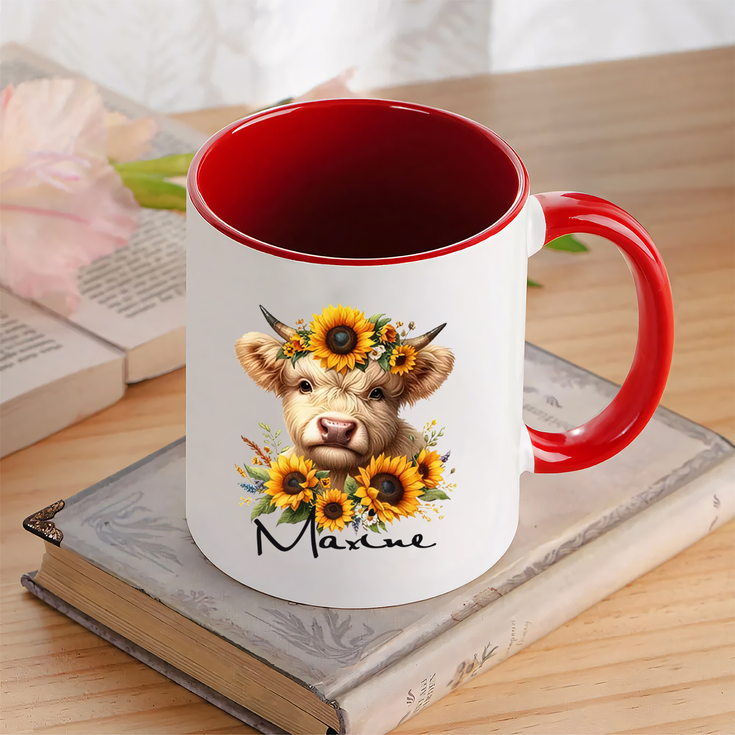 Tasse émaillée Vache et Tournesols 1 prénom Personnalisé Mug en Céramique | Jessemade