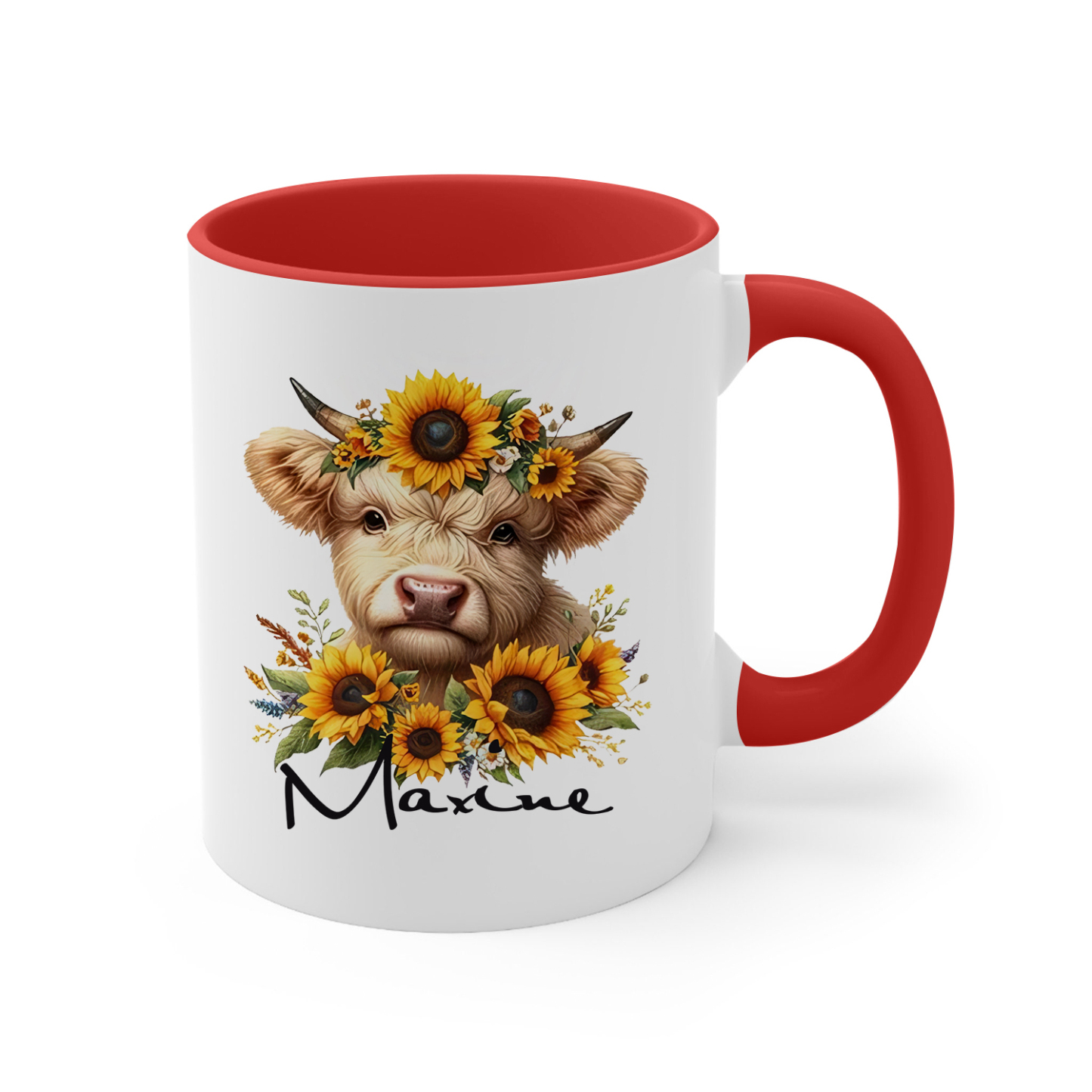 Tasse émaillée Vache et Tournesols 1 prénom Personnalisé Mug en Céramique | Jessemade