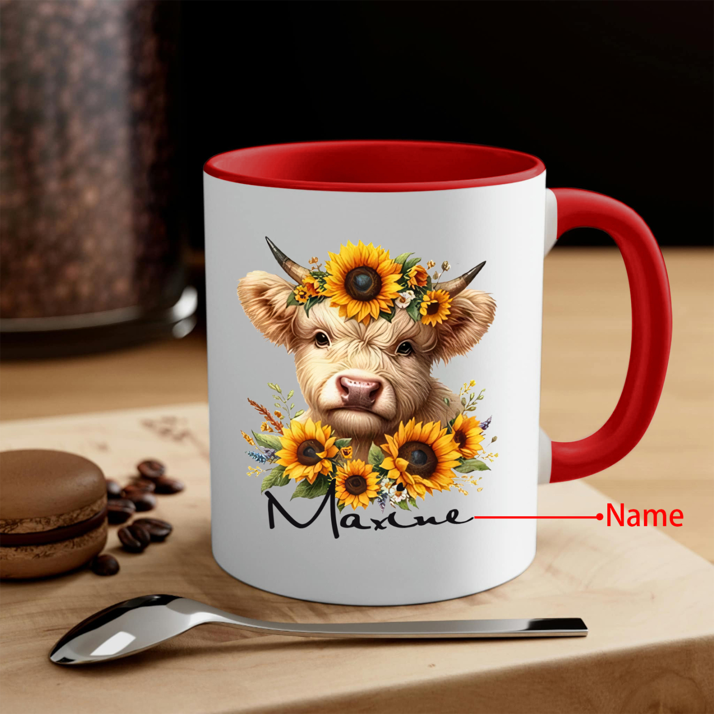 Tasse émaillée Vache et Tournesols 1 prénom Personnalisé Mug en Céramique | Jessemade