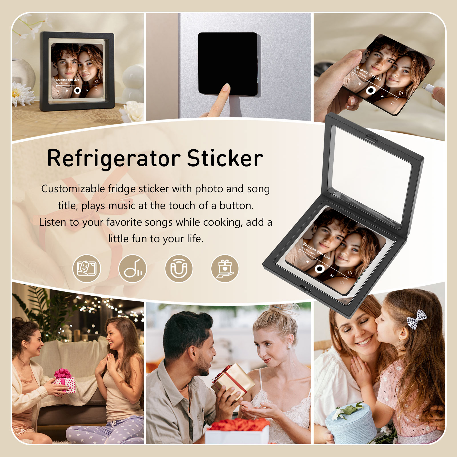 Aimant Frigo Personnalisé avec Musique et Photo pour Couple | Jessemade