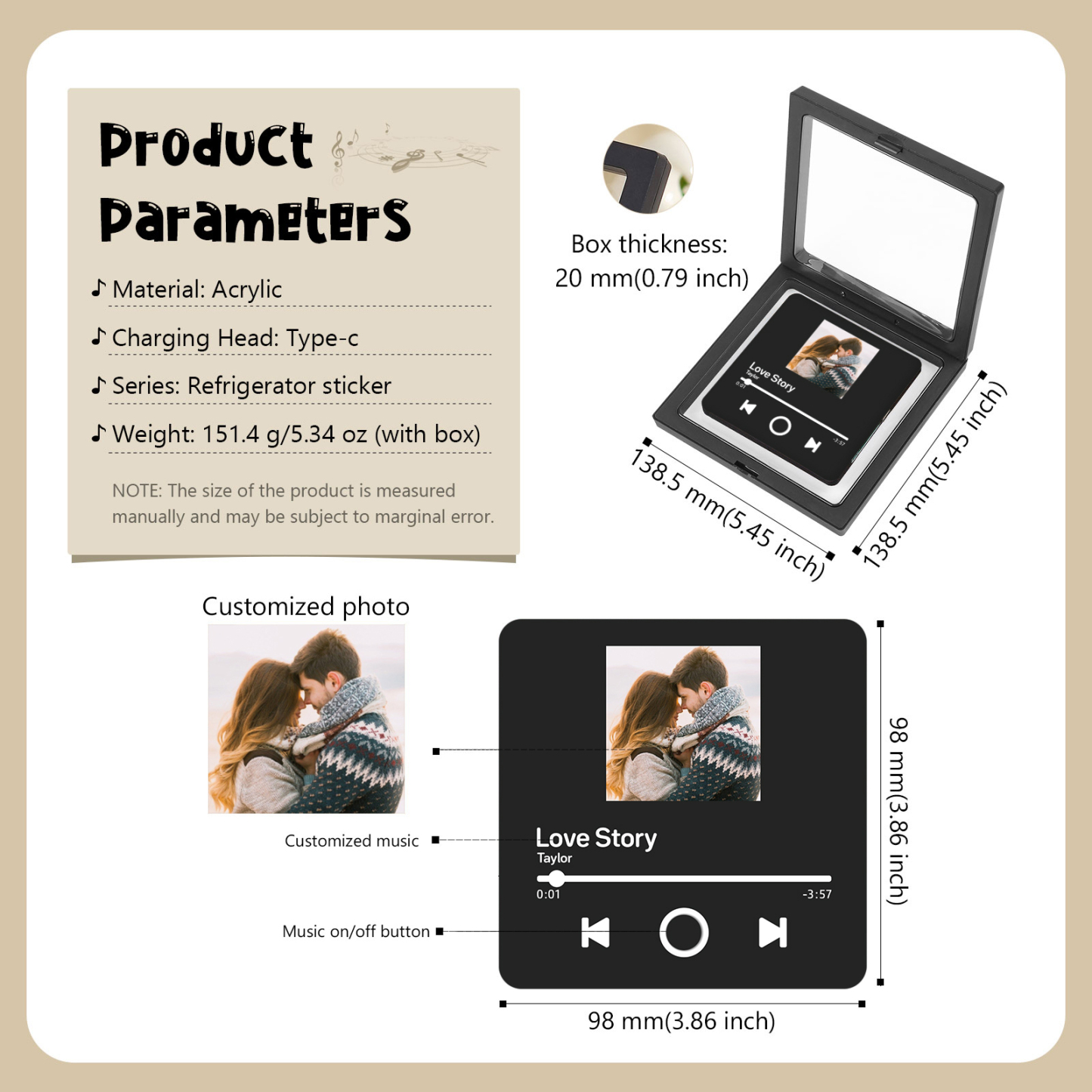 Aimant De Réfrigérateur de Musique Personnalisé avec Photo pour Couple | Jessemade