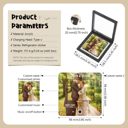 Aimant De Réfrigérateur de Musique Personnalisé avec 2 Prénoms et 1 Photo pour Couple | Jessemade