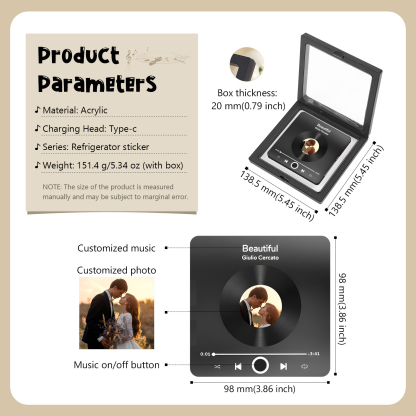 Aimant De Réfrigérateur de Musique Personnalisé avec Photo pour Couple en Noir| Jessemade