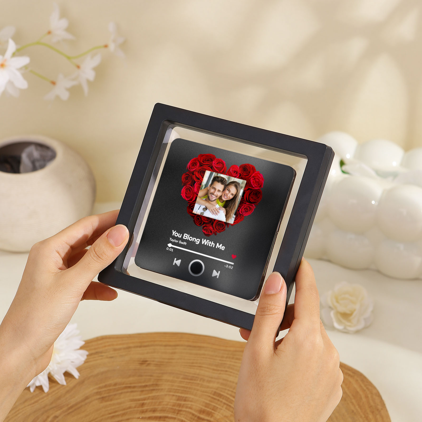 Aimant De Réfrigérateur Rose de Musique Personnalisé avec Photo pour Couple Noir | Jessemade