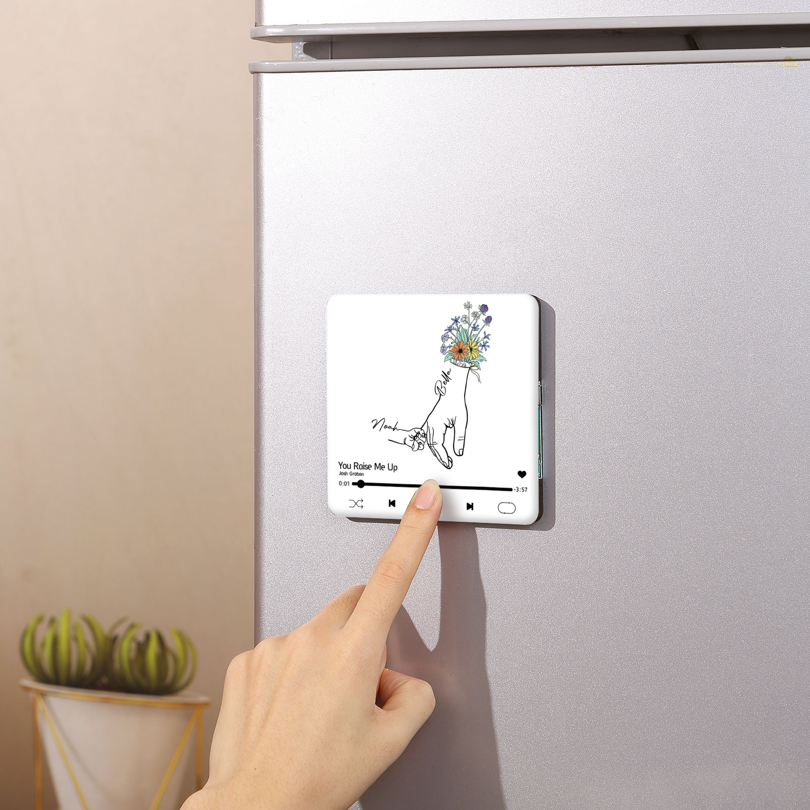 Aimant De Réfrigérateur de Musique 1 Photo et 2 Prénoms Personnalisé Aimant De Frigo la main dans la main en blanc | Jessemade