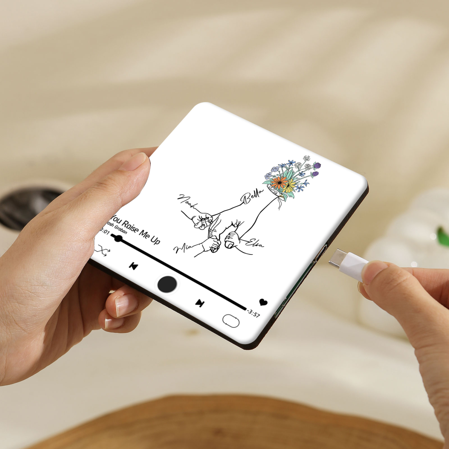 Aimant De Frigo Personnalisé avec 4 Prénoms Patch Magnétique Musical Personnalisé en blanc | Jessemade