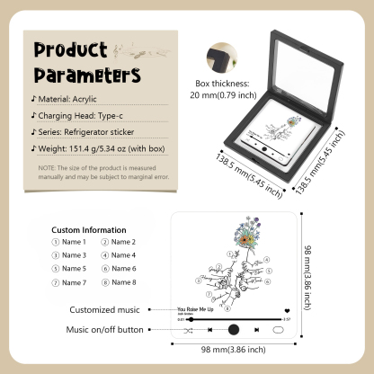 Aimant De Frigo Personnalisé avec 8 Prénoms Patch Magnétique Musical Personnalisé  en blanc | Jessemade