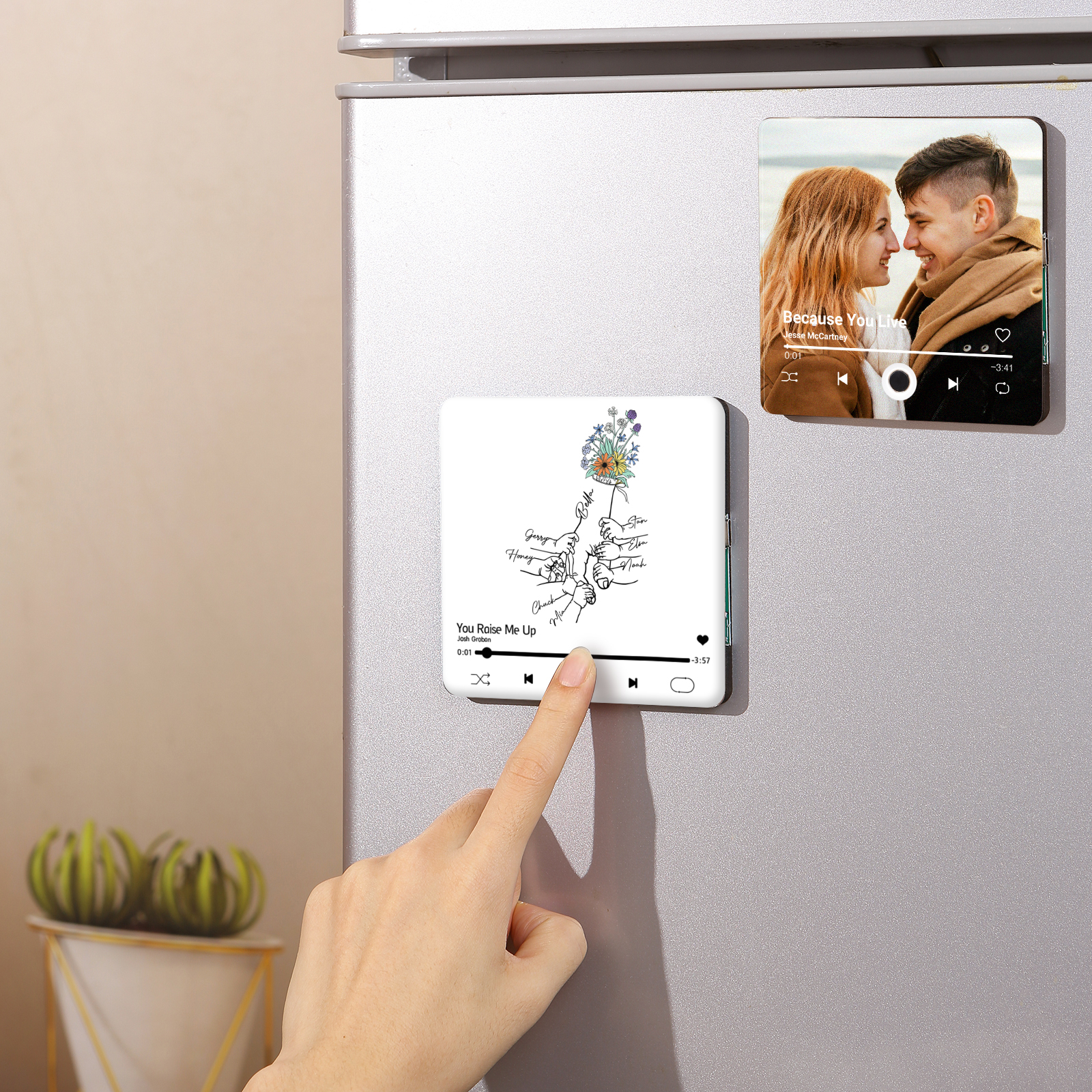 Aimant De Frigo Personnalisé avec 8 Prénoms Patch Magnétique Musical Personnalisé  en blanc | Jessemade