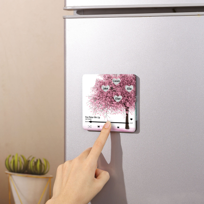 Aimant De Frigo Personnalisé avec 4 Prénoms Patch Magnétique Musical Personnalisé  en arbre rose| Jessemade