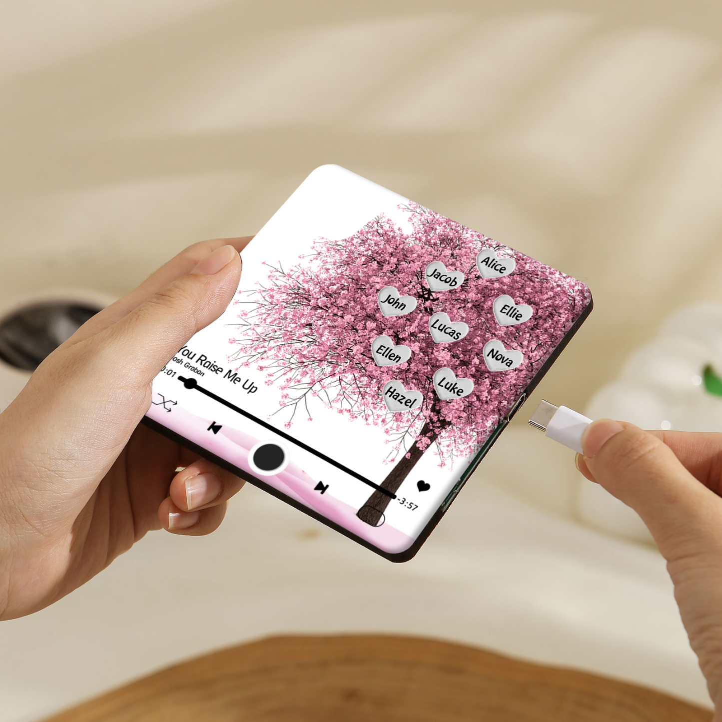 Aimant De Frigo Personnalisés avec 9 Prénoms Patch Magnétique Musical Personnalisé en arbre rose | Jessemade