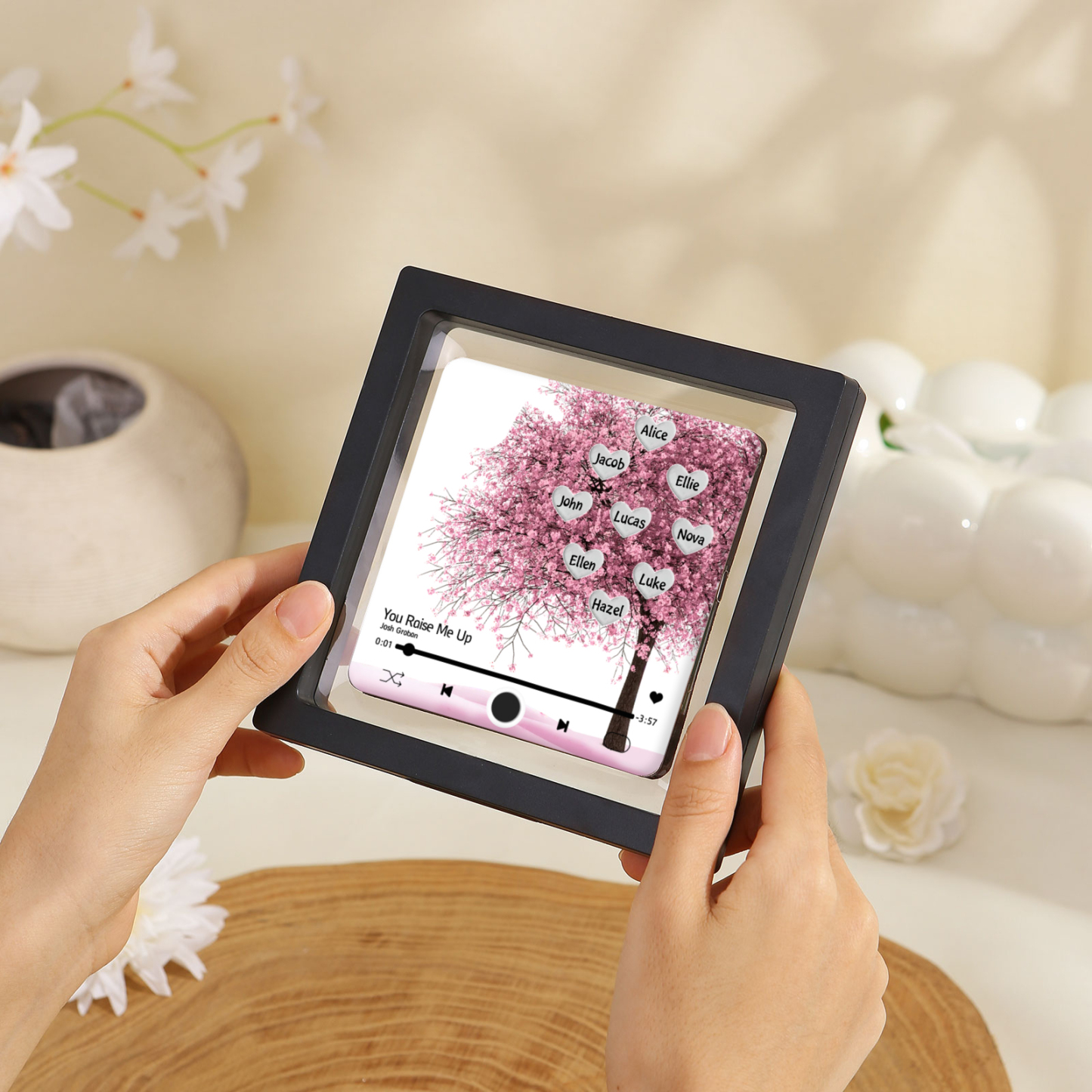 Aimant De Frigo Personnalisés avec 9 Prénoms Patch Magnétique Musical Personnalisé en arbre rose | Jessemade