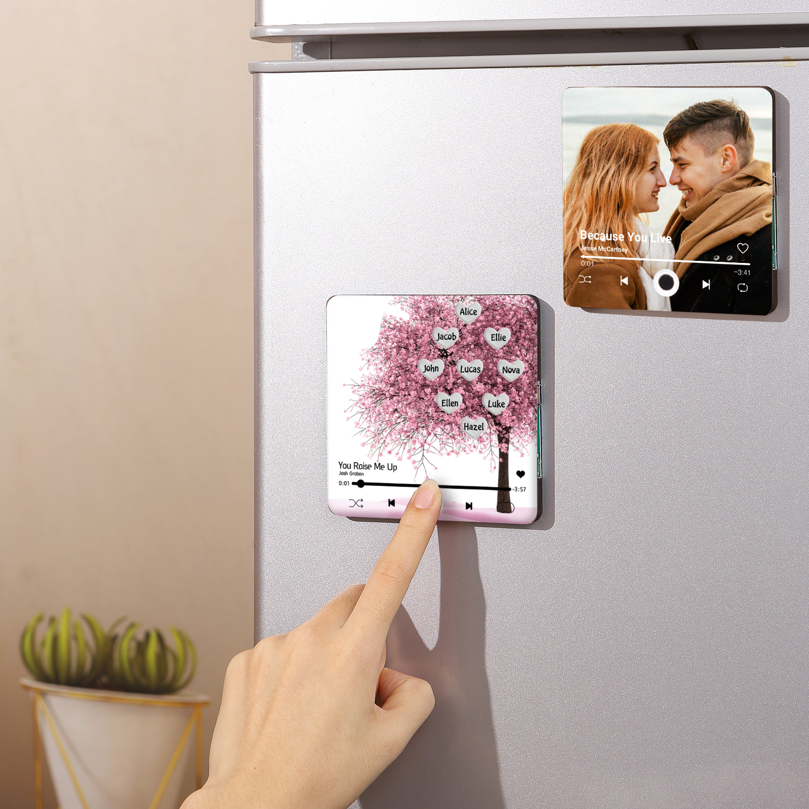 Aimant De Frigo Personnalisés avec 9 Prénoms Patch Magnétique Musical Personnalisé en arbre rose | Jessemade
